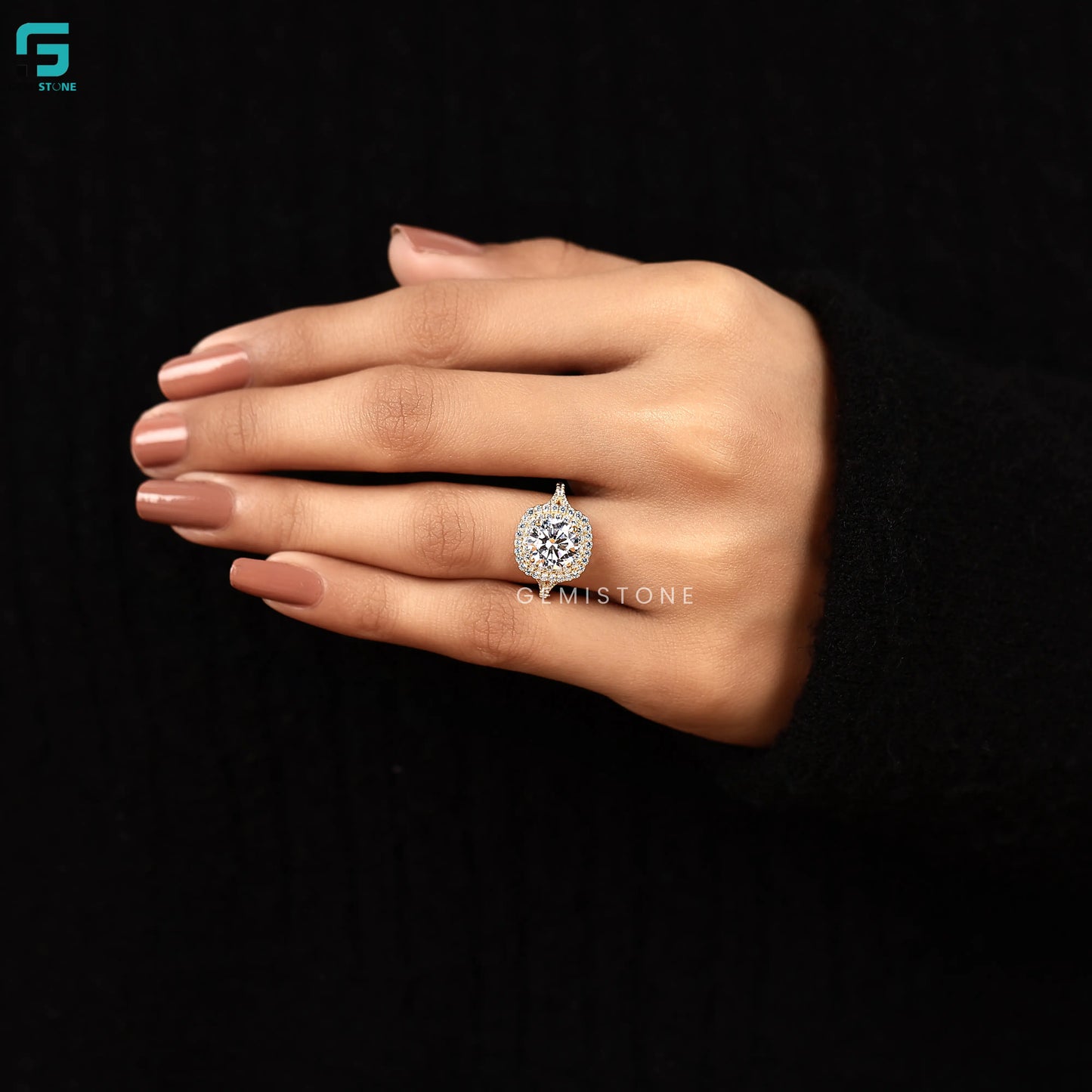 2CT Round Cut Lab Grown Diamond Double Halo Ring For Women