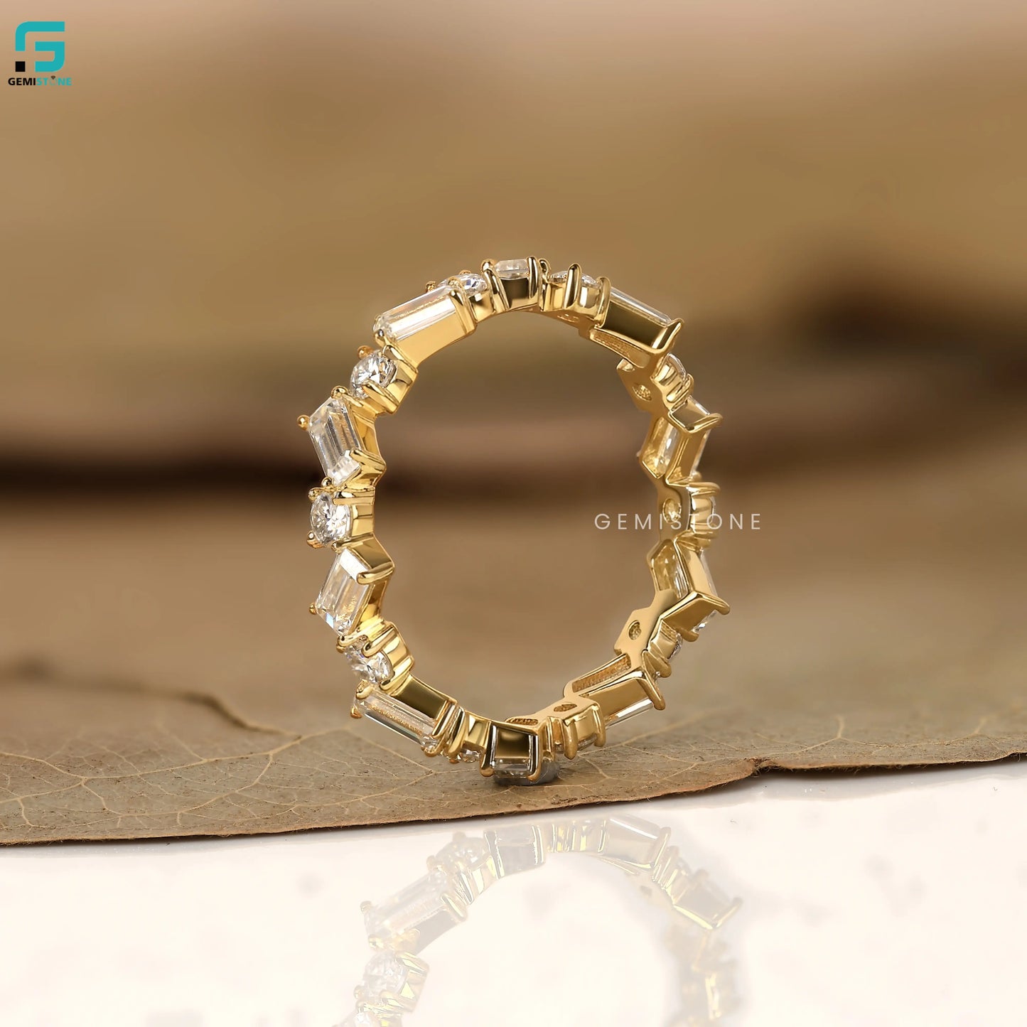 2CT Round and Baguette Cut Lab Diamond Wedding Band 