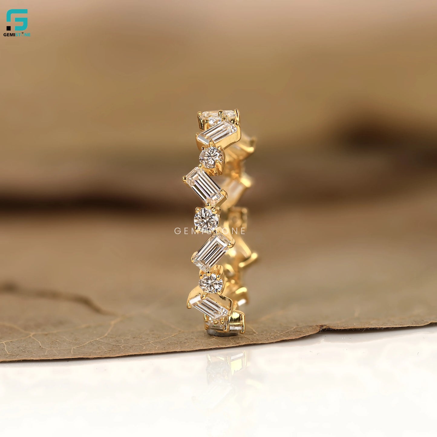 2CT Round and Baguette Cut Lab Diamond Wedding Band For Women