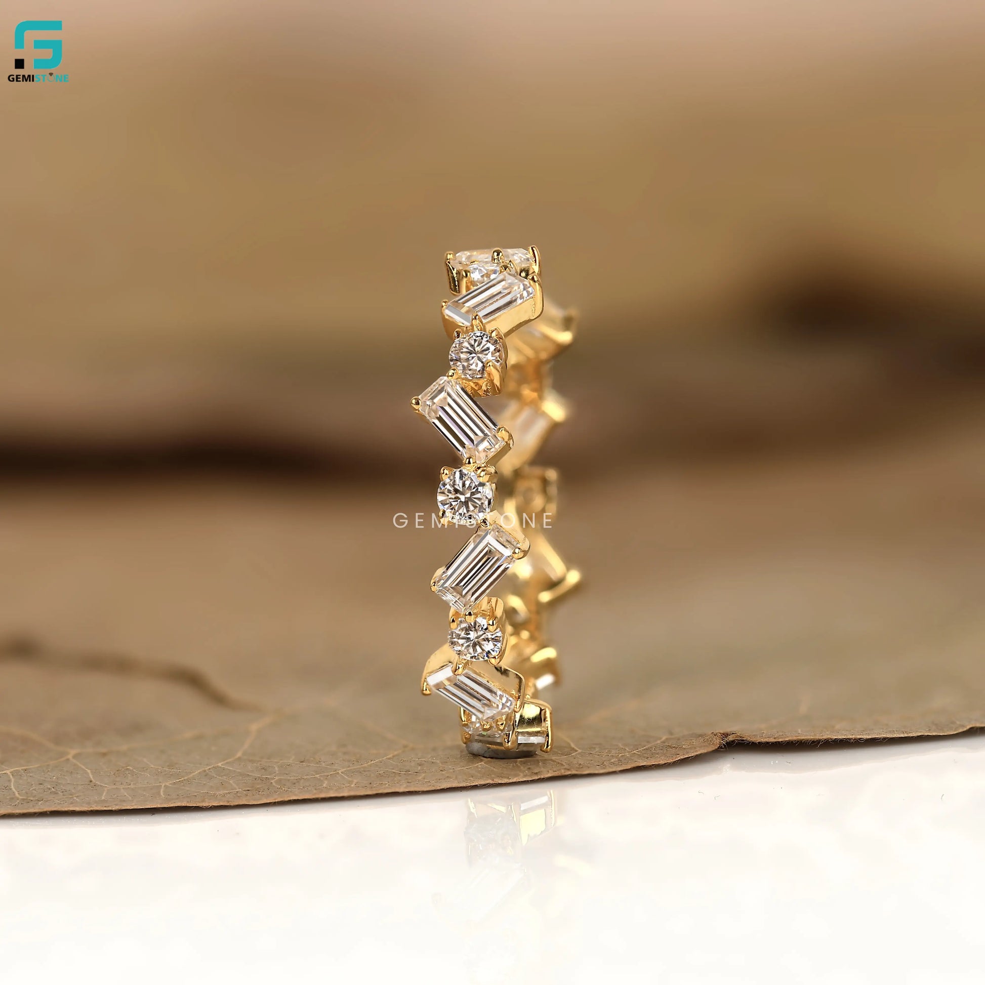2CT Round and Baguette Cut Lab Diamond Wedding Band For Women