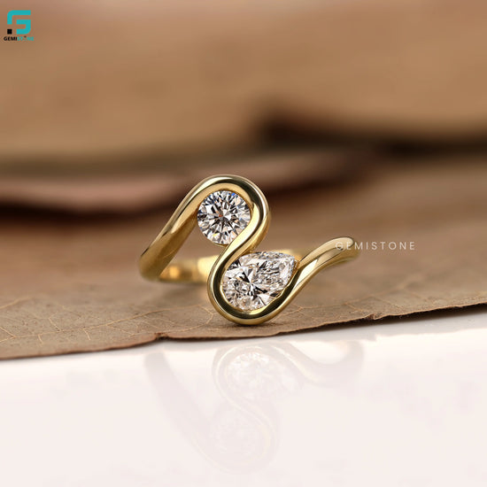 2CT Toi Et Moi Lab Diamond Round And Pear Wedding Ring