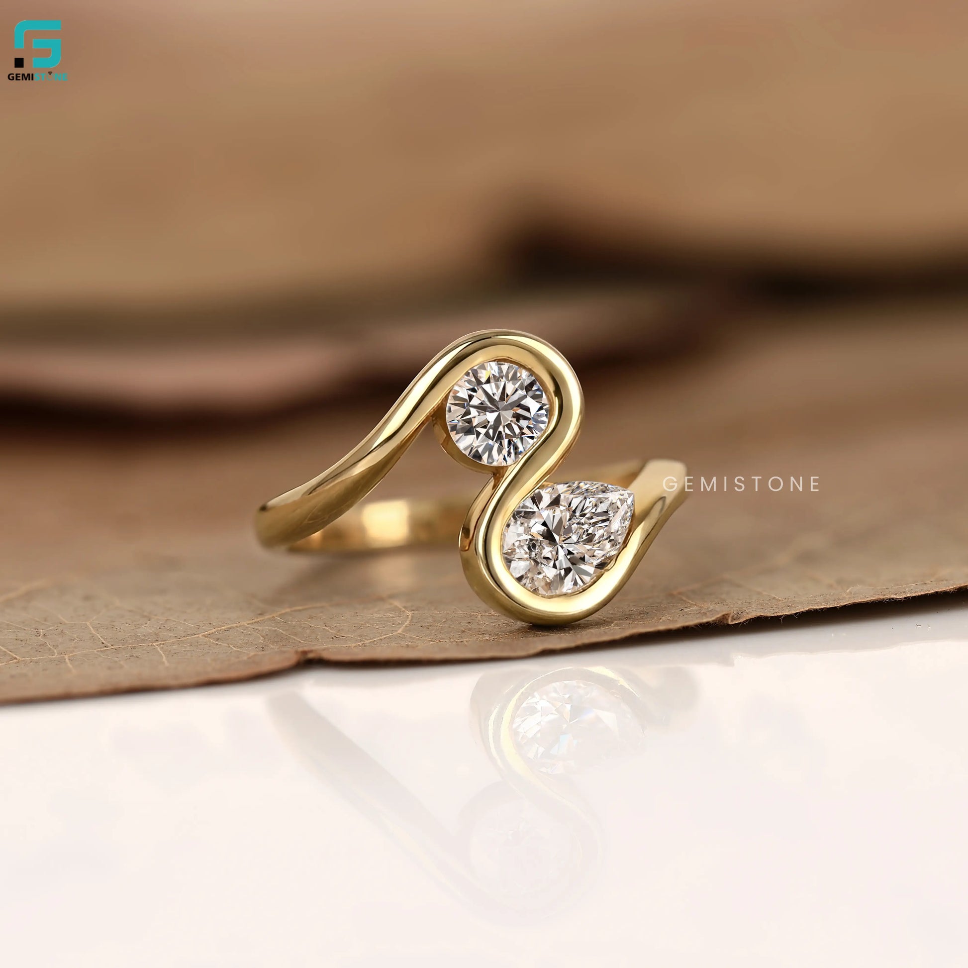 2CT Toi Et Moi Lab Diamond Round And Pear Wedding Ring For Women