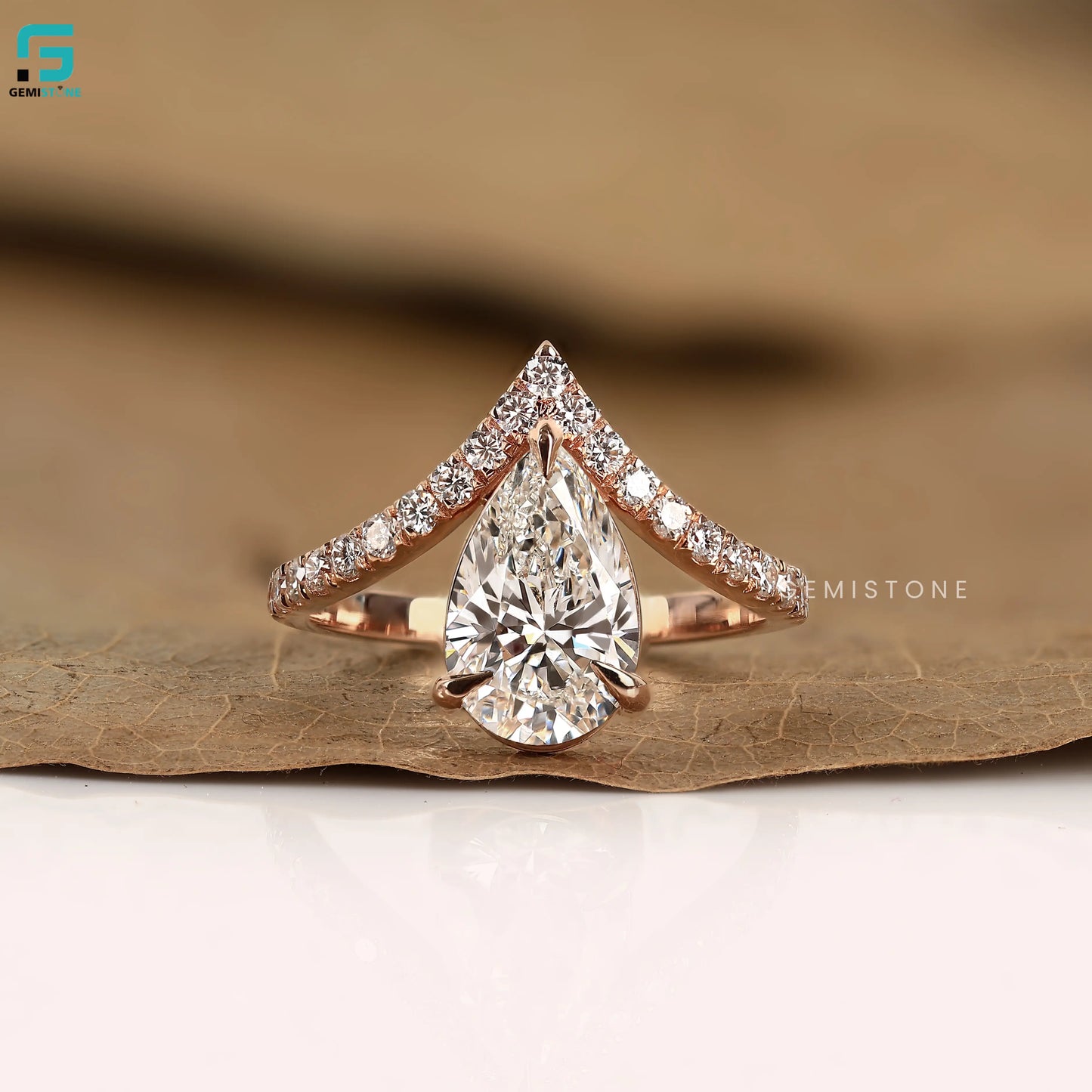 Pear Cut Lab Grown Diamond Curved Band Engagement Ring
