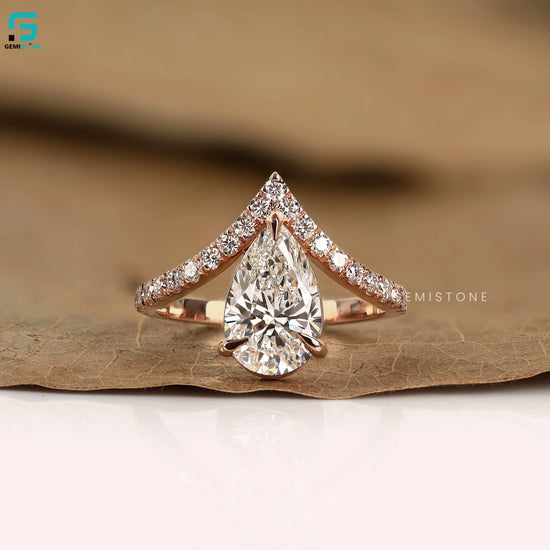Pear Cut Lab Grown Diamond Curved Band Engagement Ring