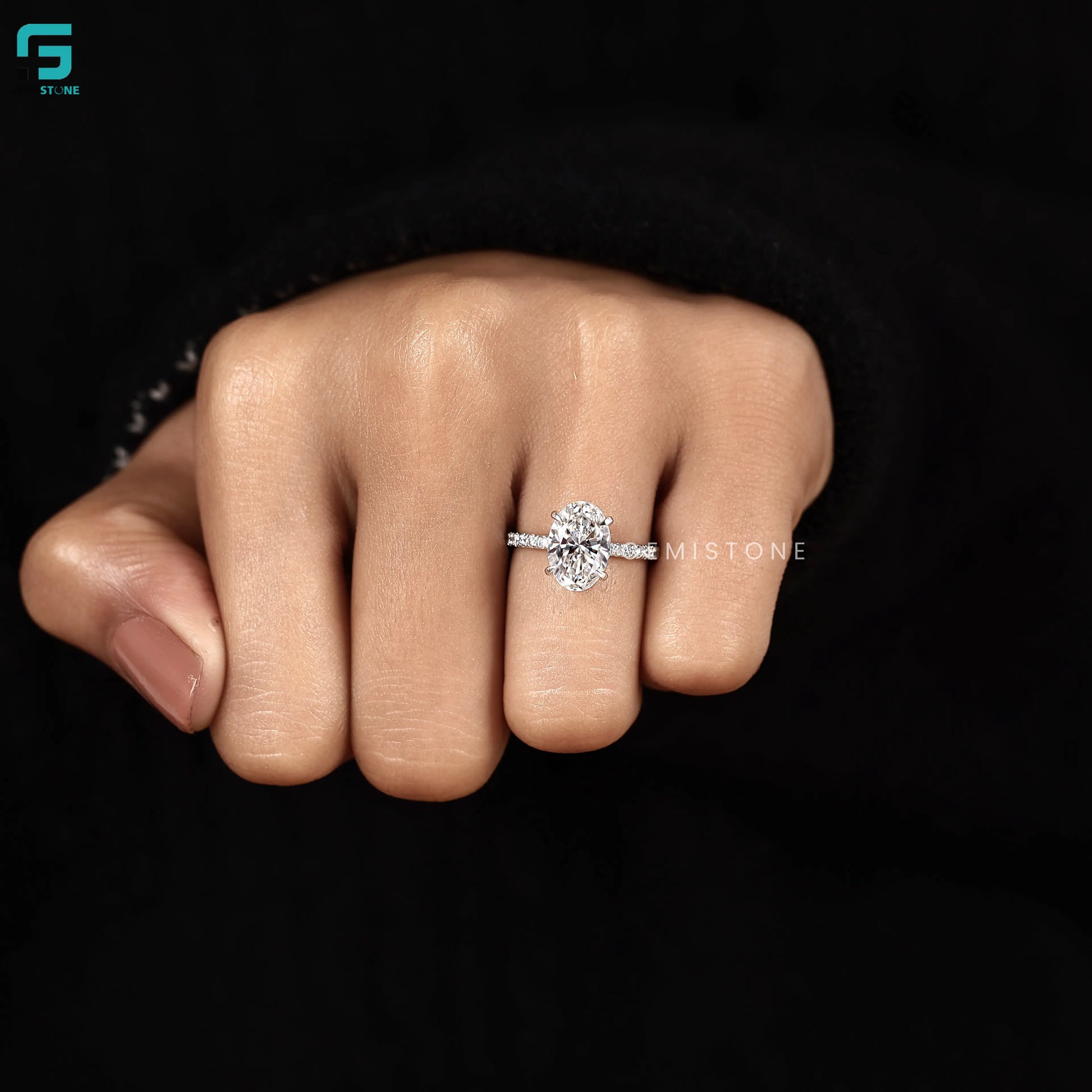 2Ct Oval Lab Diamond Hidden Halo Wedding Ring