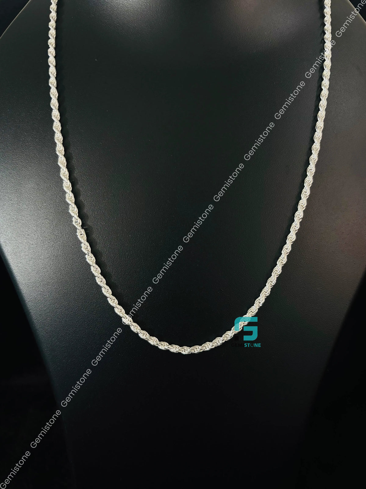2MM 925 Sterling Silver Fully White Plain Rope Chain For Men