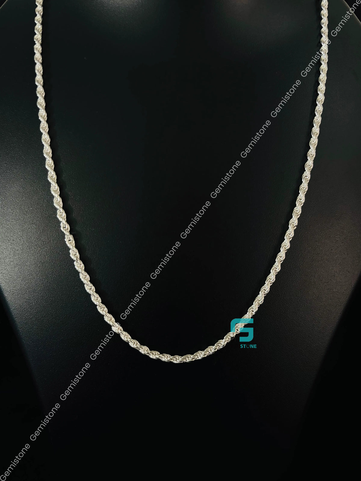 2MM 925 Sterling Silver Fully White Plain Rope Chain For Men