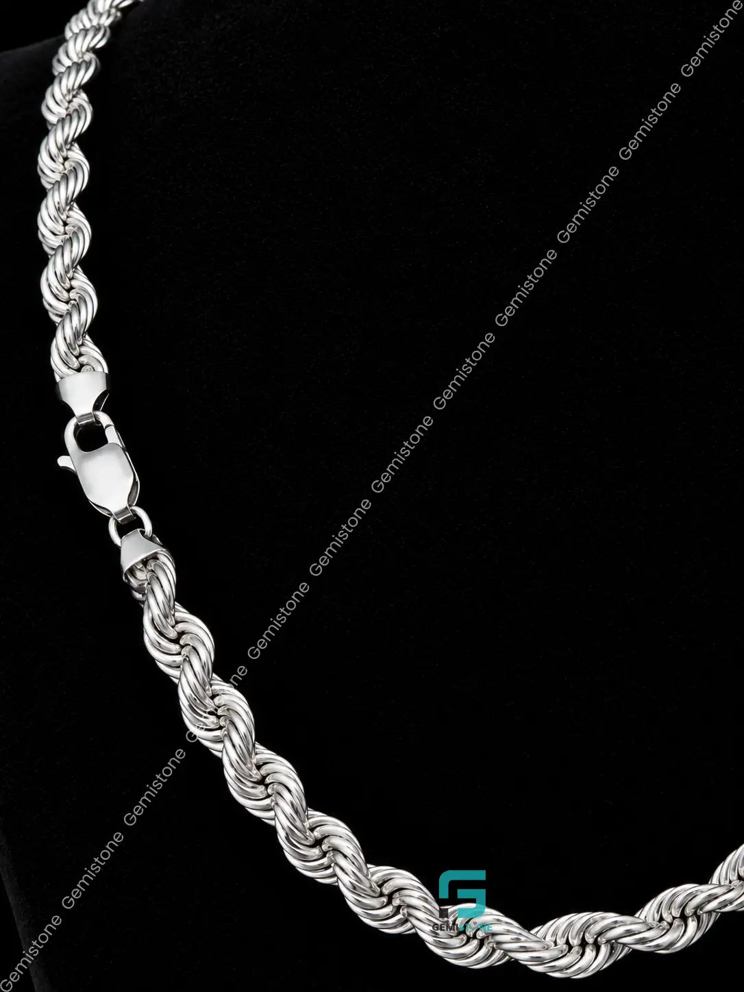 925 Sterling Silver 5MM Rope Plain Chain For Men