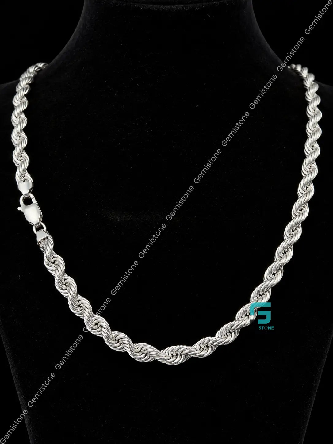 925 Sterling Silver 5MM Rope Plain Chain For Men