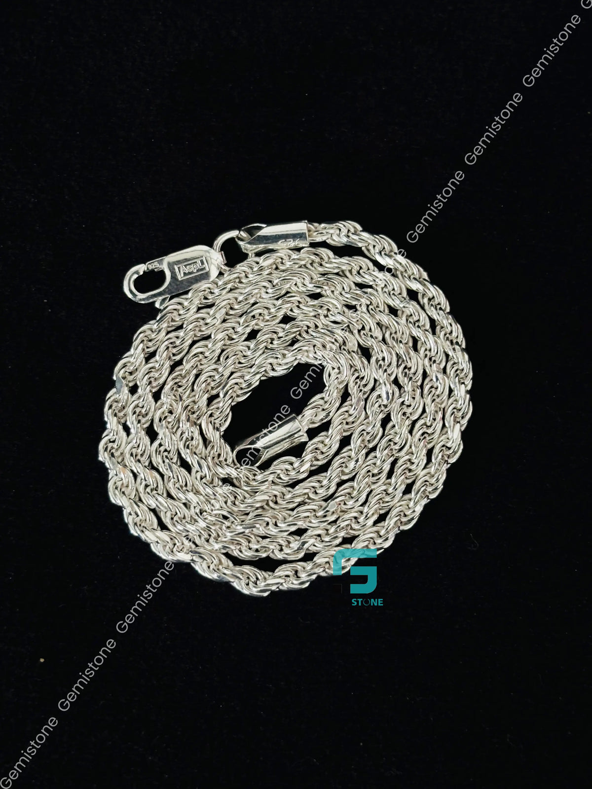2MM 925 Sterling Silver Fully White Plain Rope Chain For Men