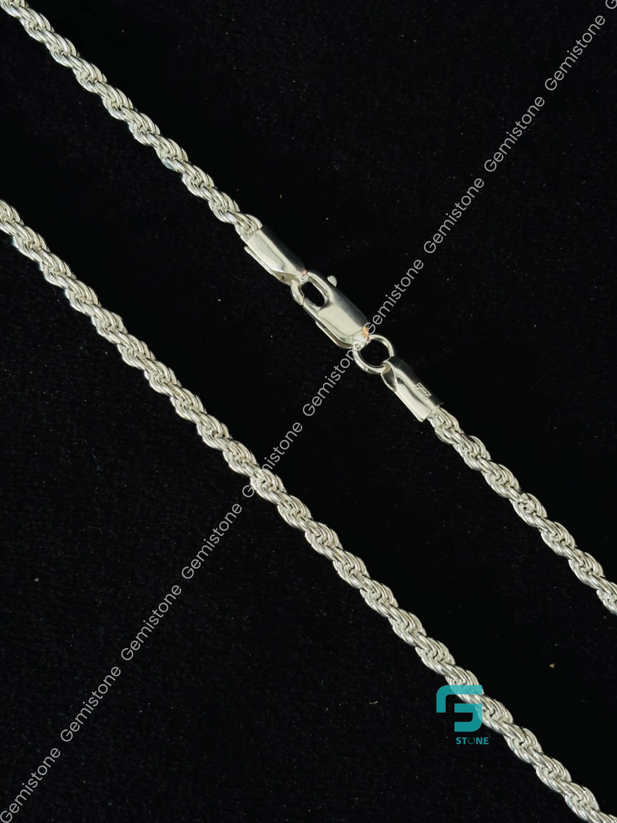 2MM 925 Sterling Silver Fully White Plain Rope Chain For Men
