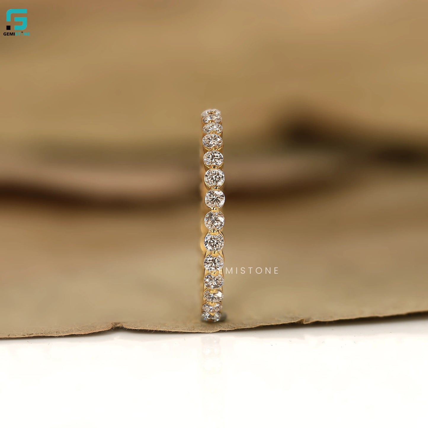 Round Yellow Gold Lab Diamond Floating Bubble Band