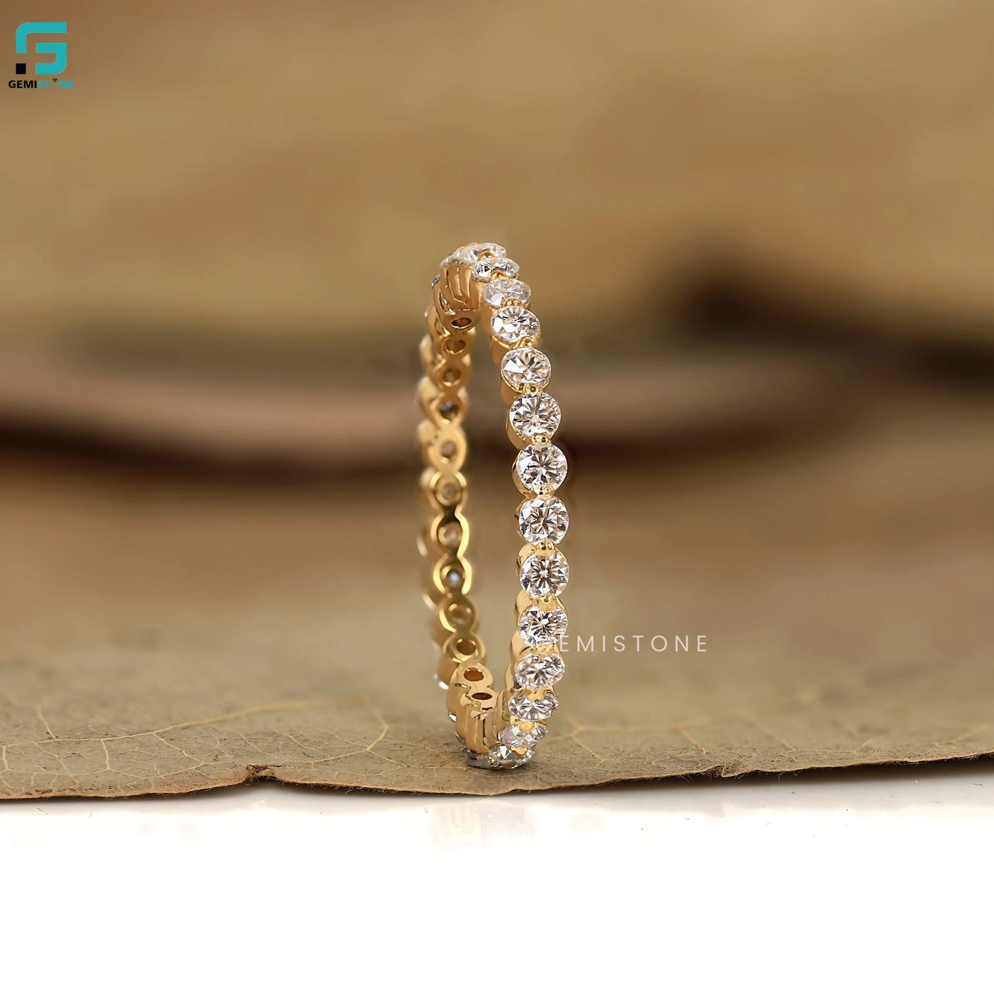 Round Yellow Gold Lab Diamond Floating Bubble Band