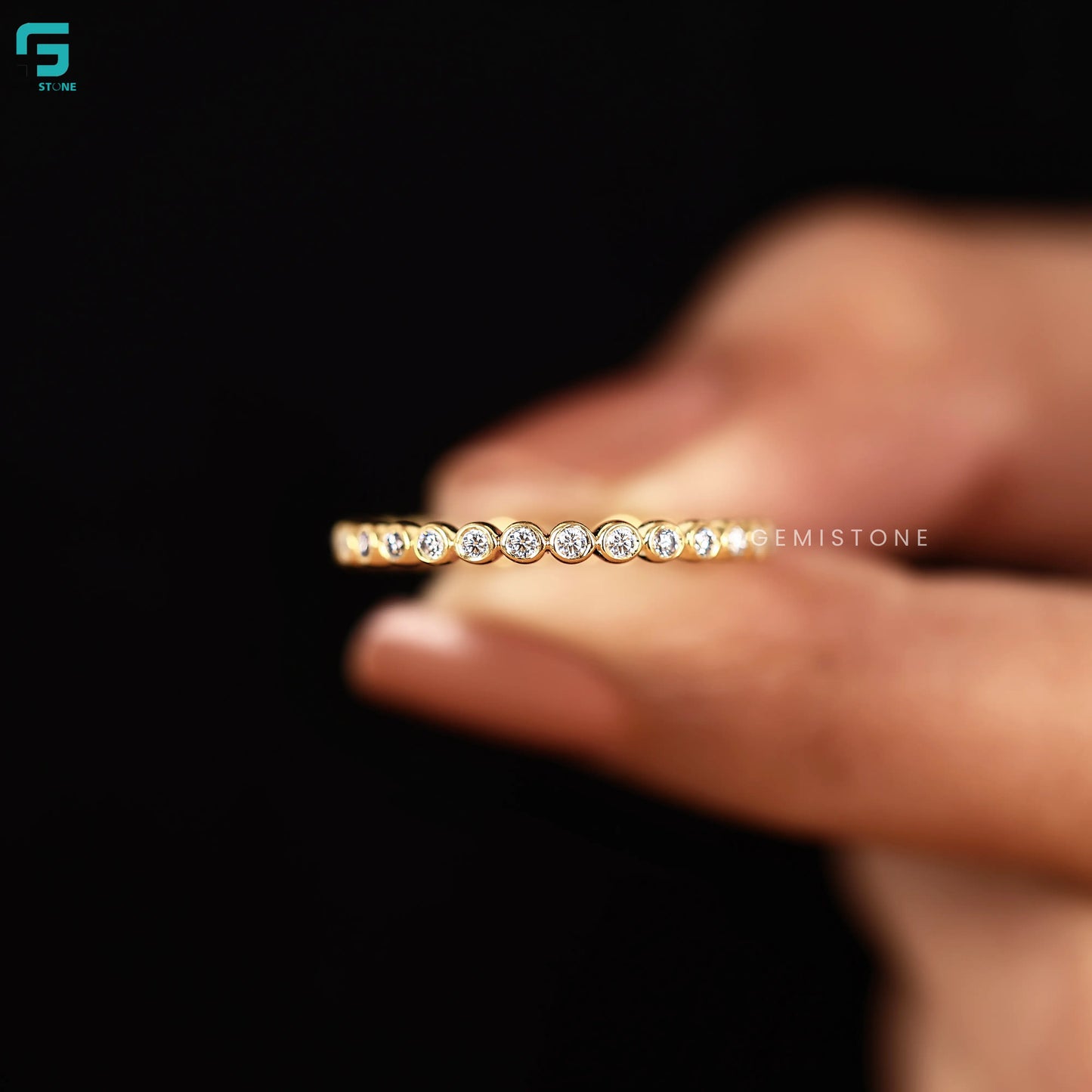 2MM Round Bezel Set Lab Diamond Band For Women