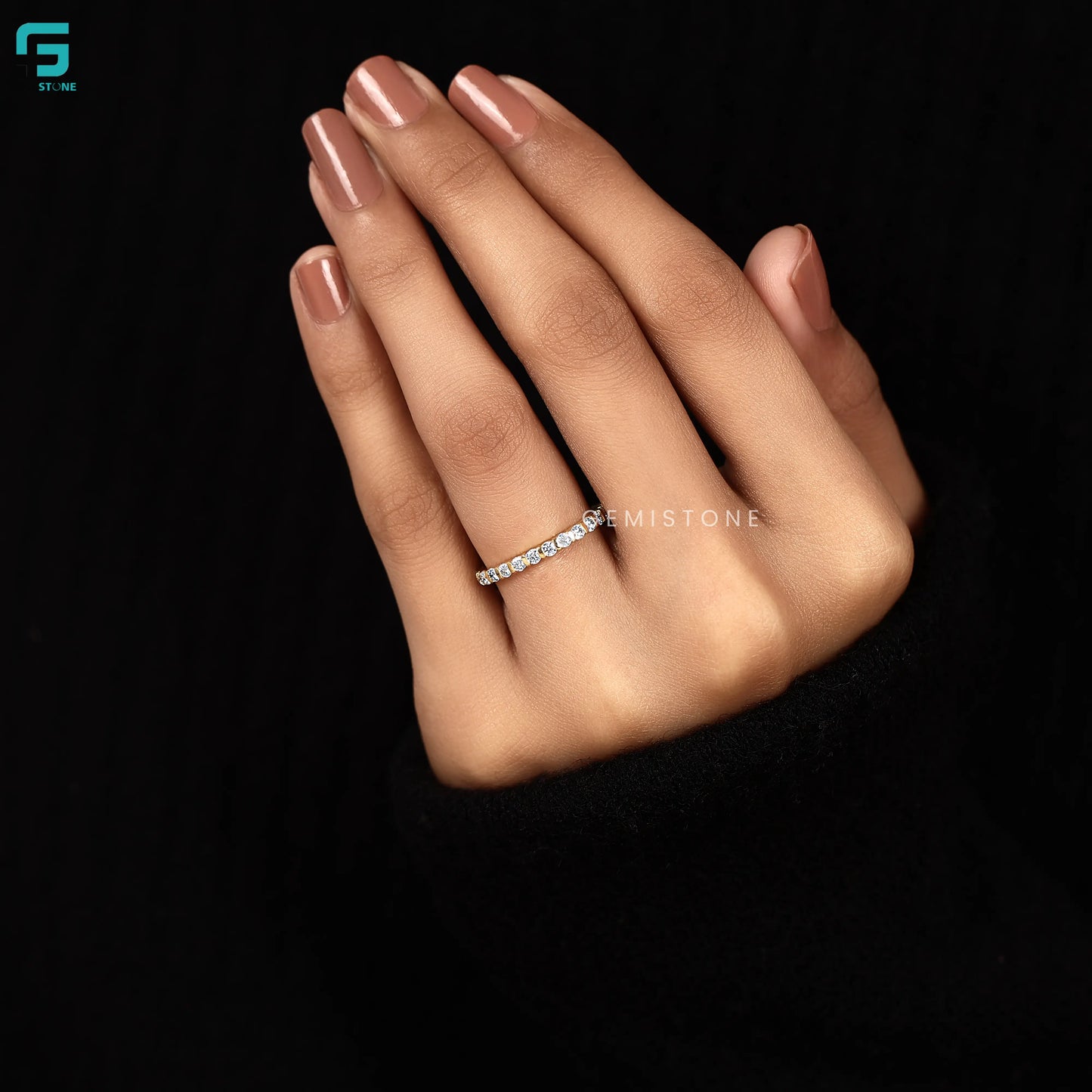2MM Round Lab Diamond Full Eternity Dainty Band For Women