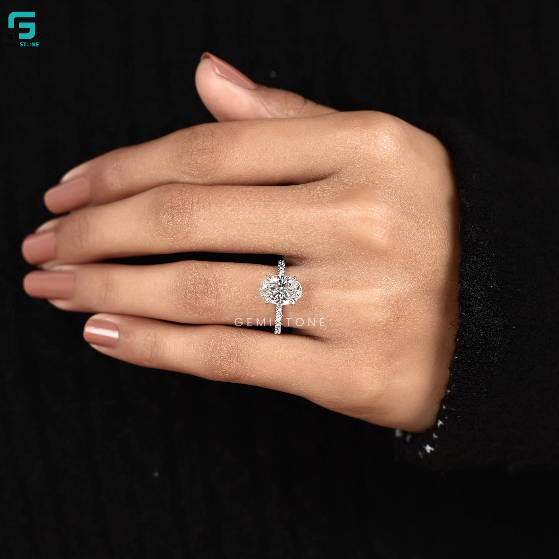 2 Ct Oval Pave Set Lab Dimaond Ring