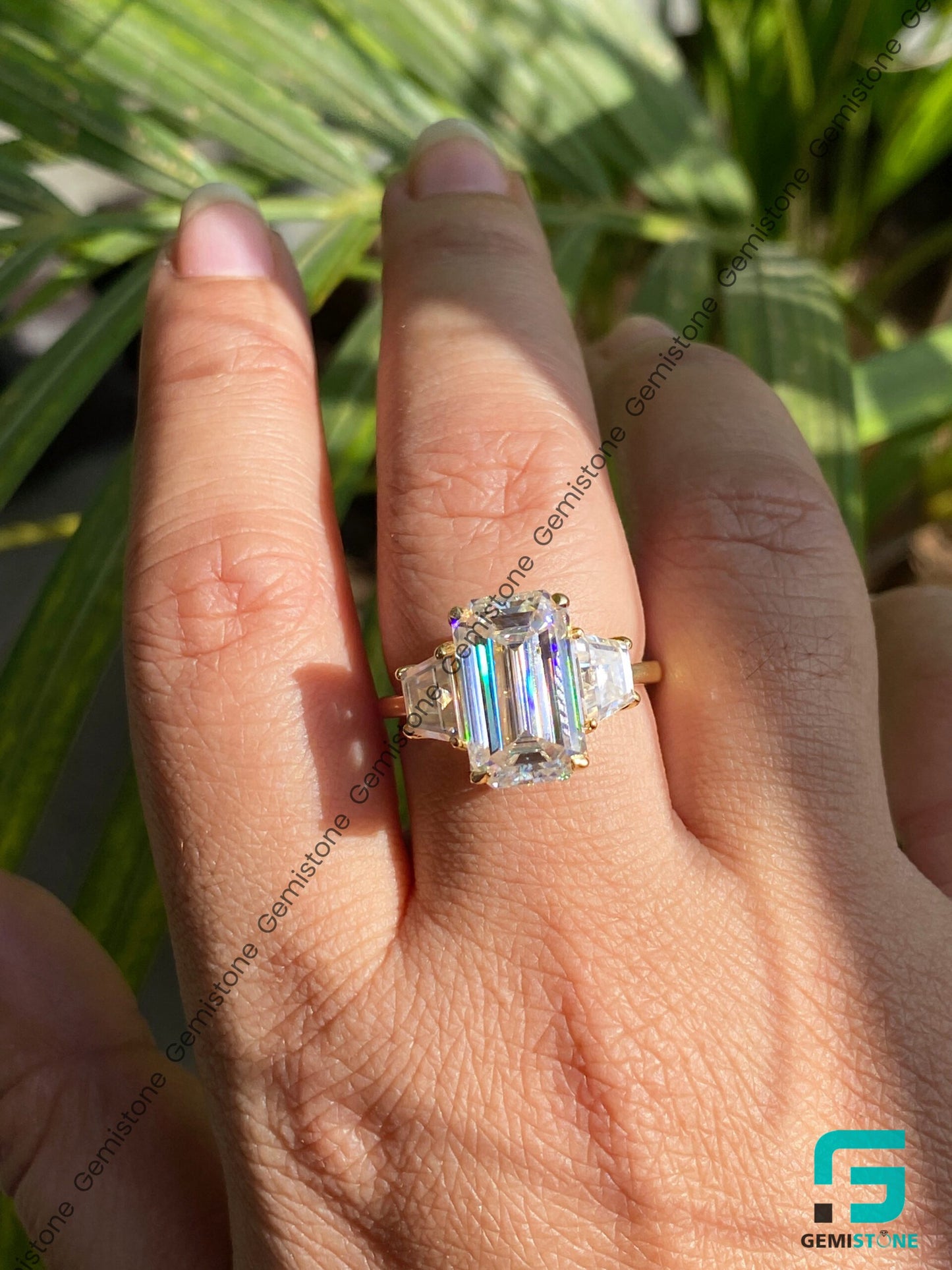 Emerald Cut & Trapezoid Baguette Moissanite Demi Lovato Engagement Ring