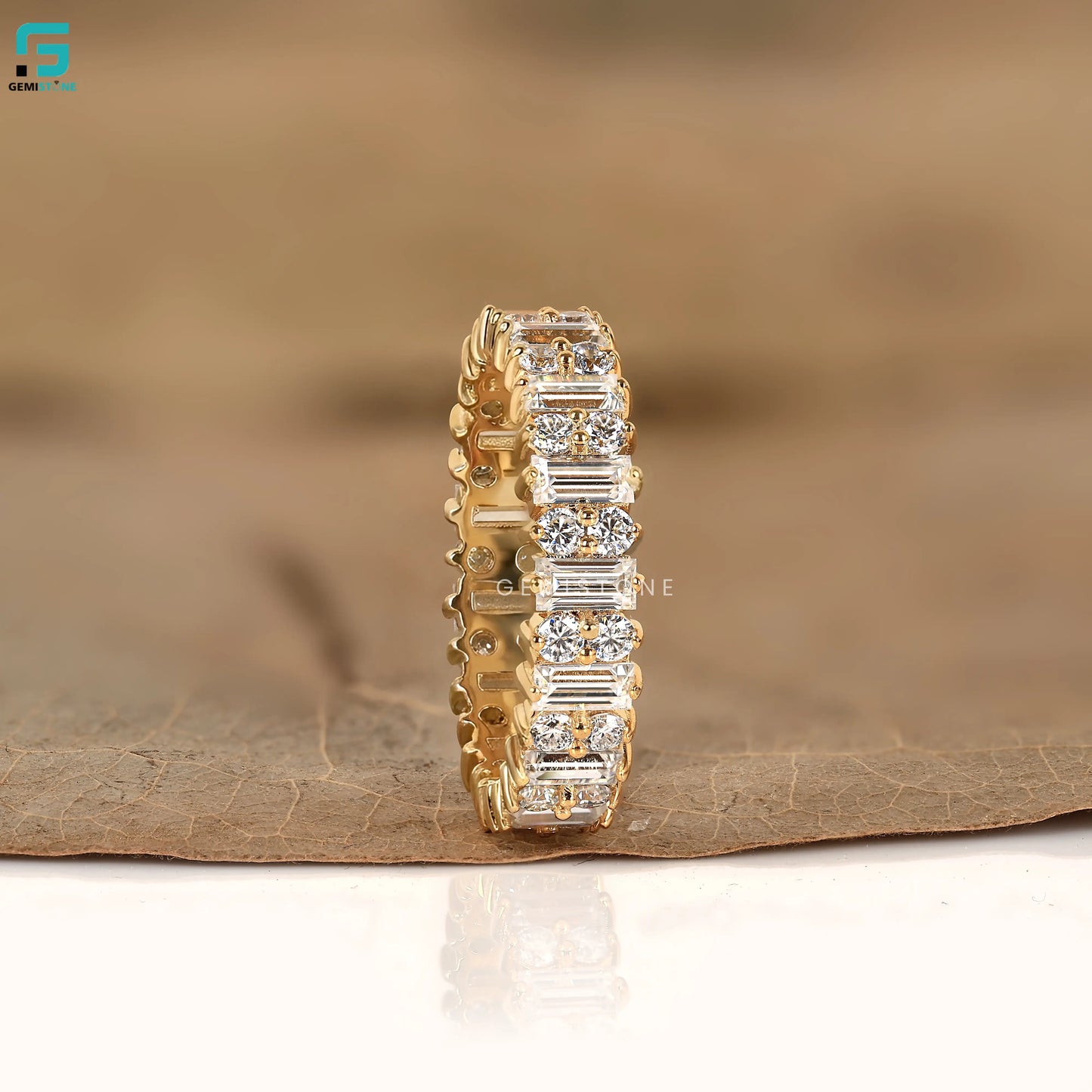 3.30 CT Baguette And Round Cut Lab Grown Art Deco Diamond Band 