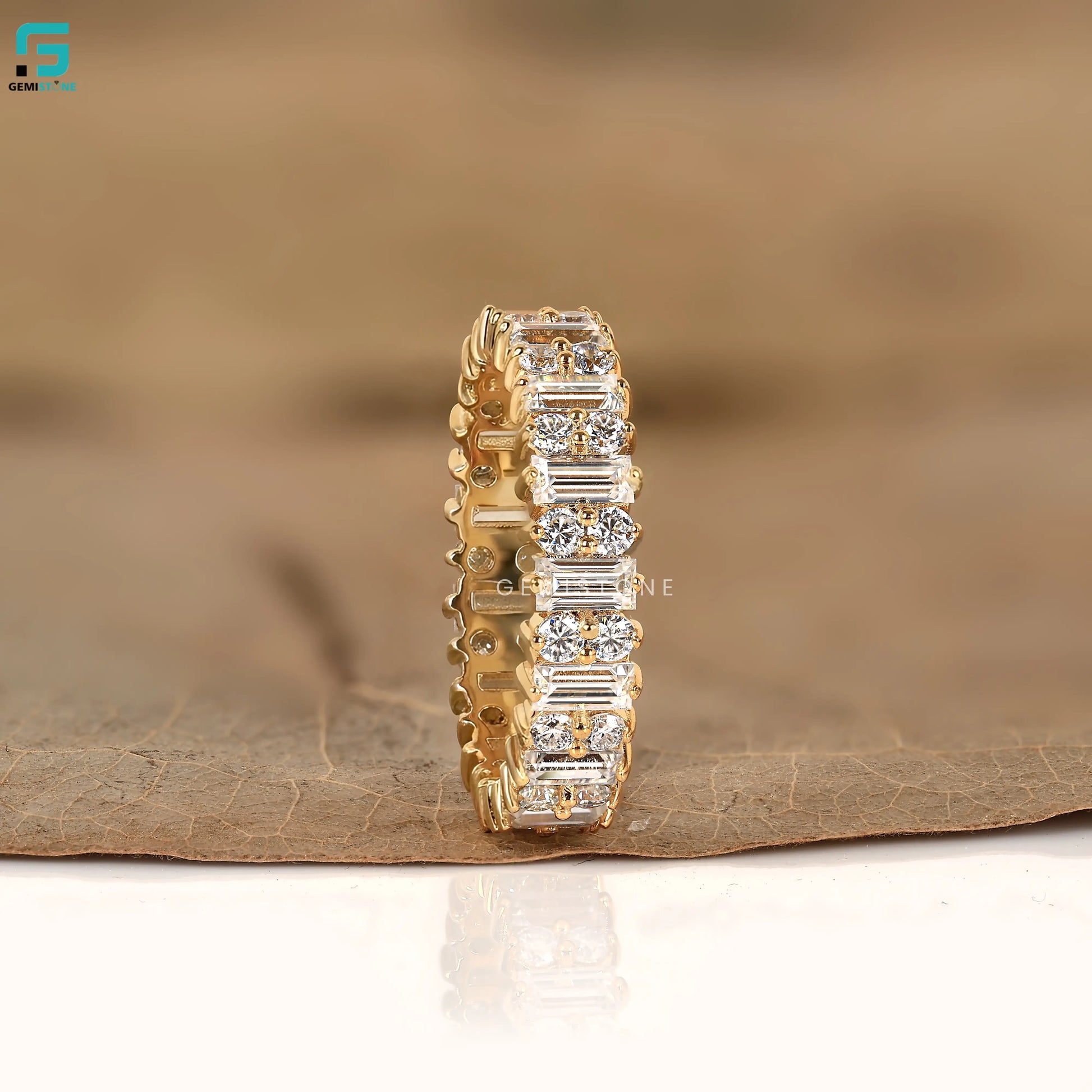 3.30 CT Baguette And Round Cut Lab Grown Art Deco Diamond Band 