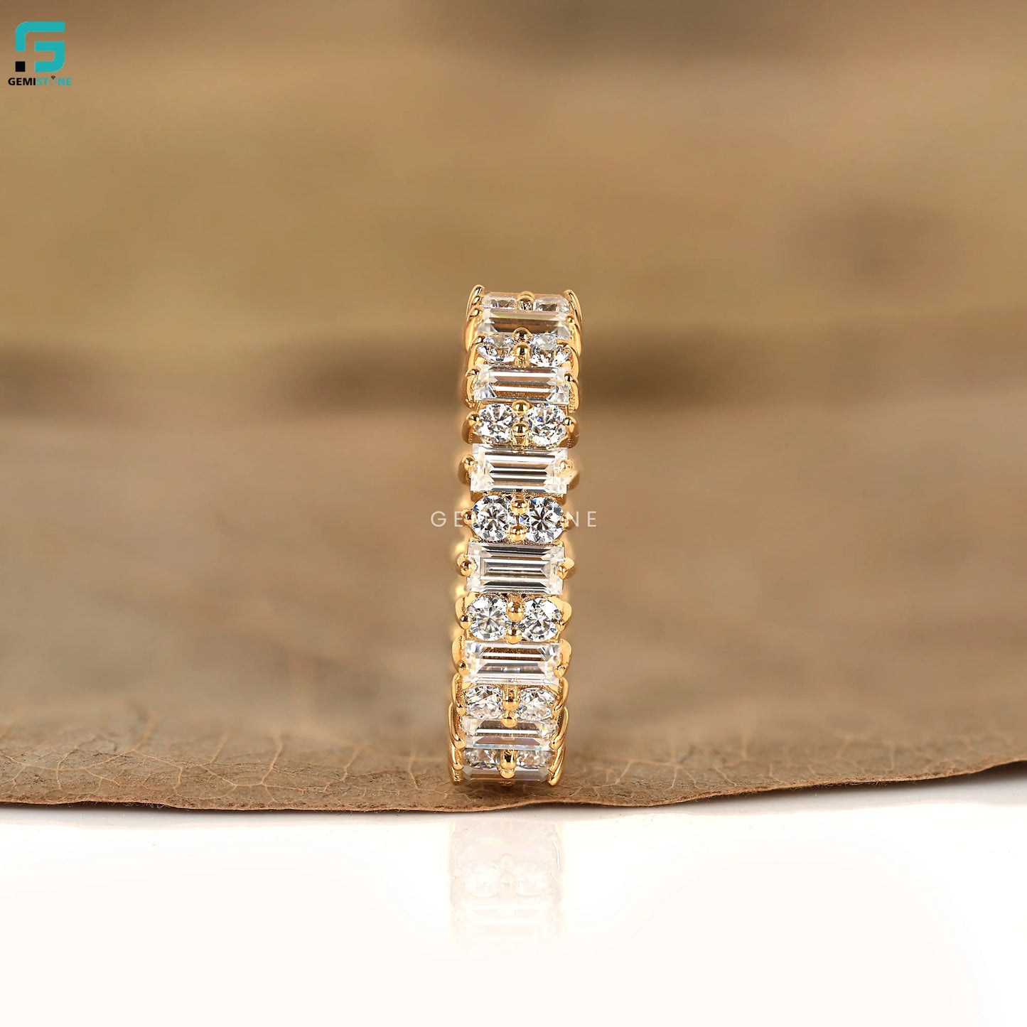3.30 CT Baguette And Round Cut Lab Grown Art Deco Diamond Band For Women