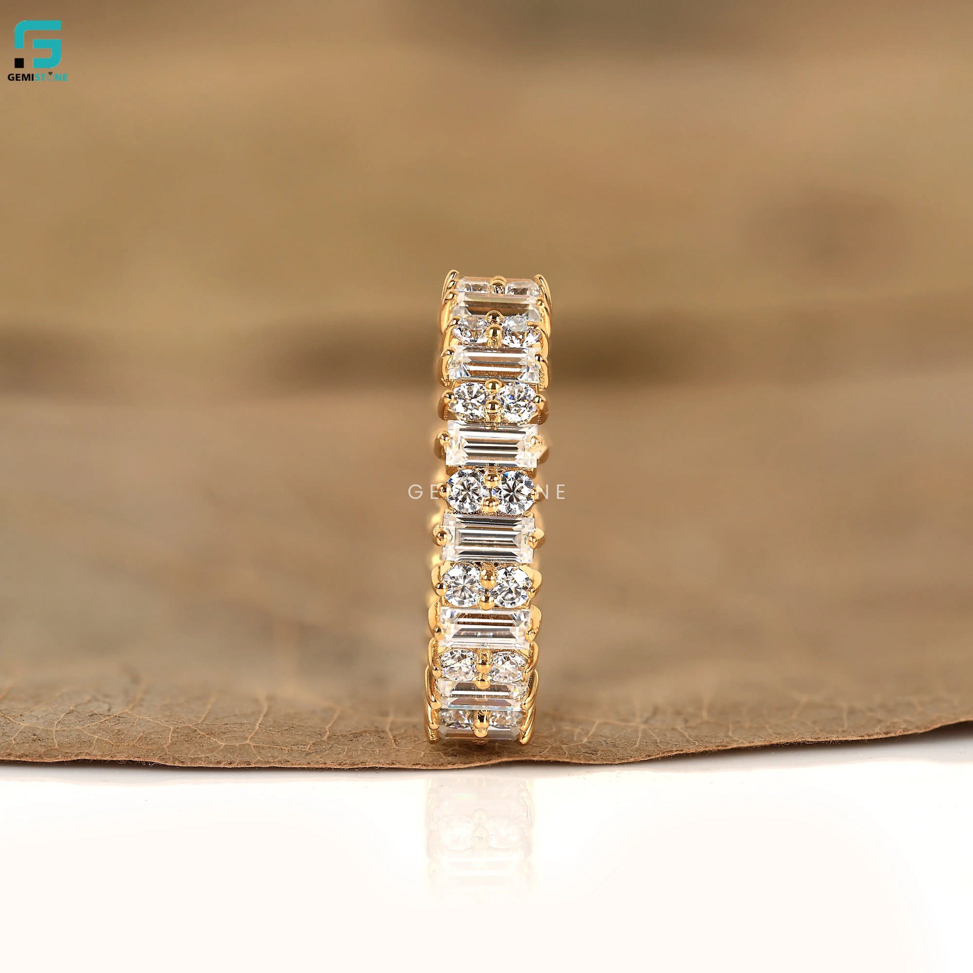 3.30 CT Baguette And Round Cut Lab Grown Art Deco Diamond Band For Women