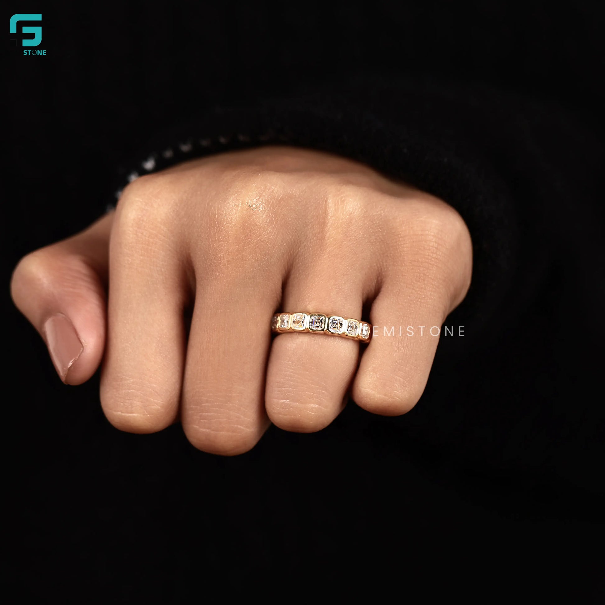 3.5CT Asscher Cut Bezel Set Lab Diamond Eternity Wedding Band 