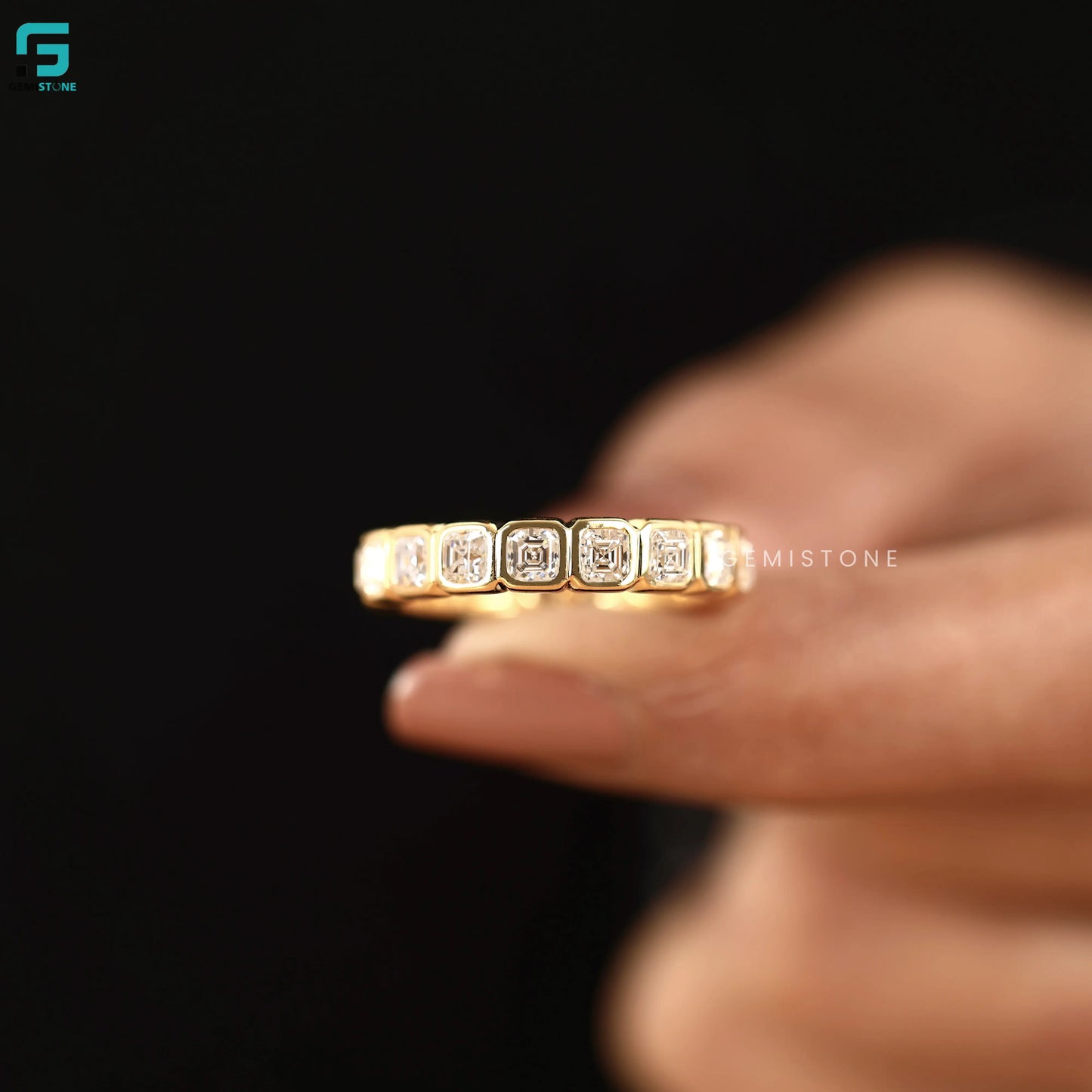 3.5CT Asscher Cut Bezel Set Lab Diamond Eternity Wedding Band For Women