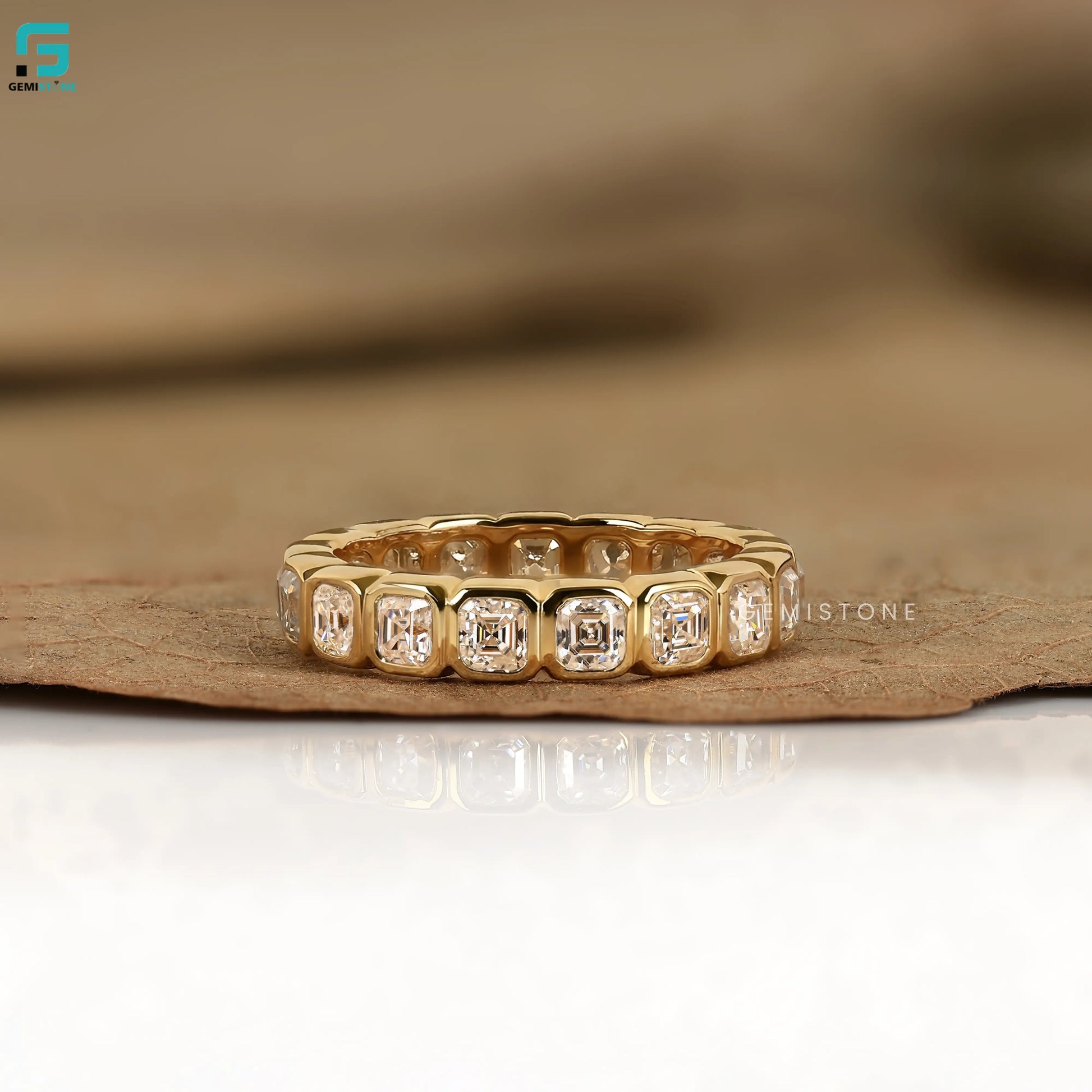 3.5CT Asscher Cut Bezel Set Lab Diamond Wedding Band 