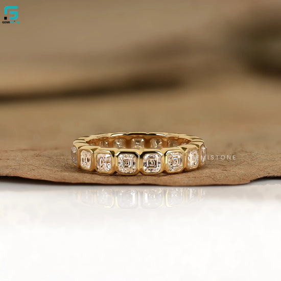 3.5CT Asscher Cut Bezel Set Lab Diamond Wedding Band 