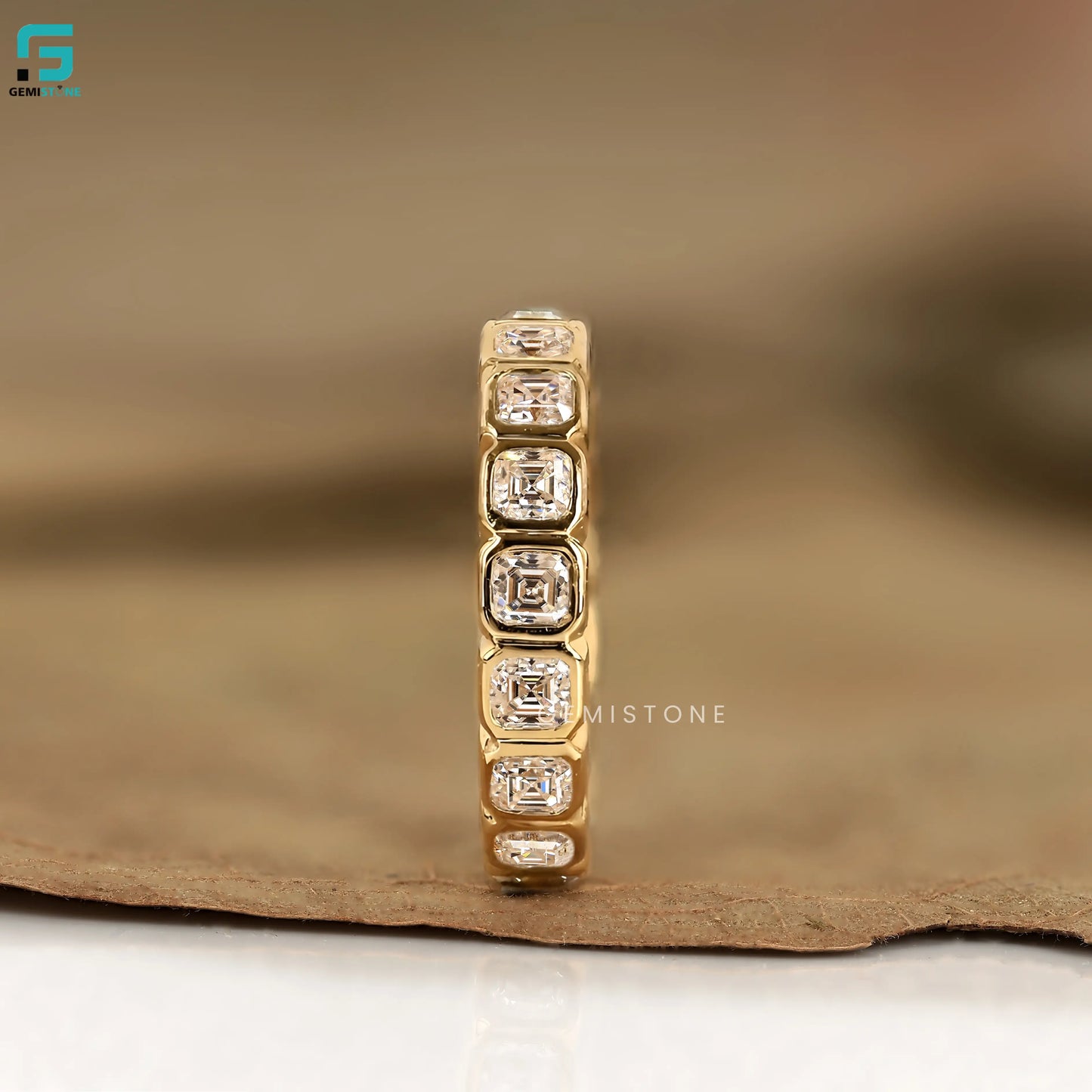 3.5CT Asscher Cut Bezel Set Lab Diamond Wedding Band For Women
