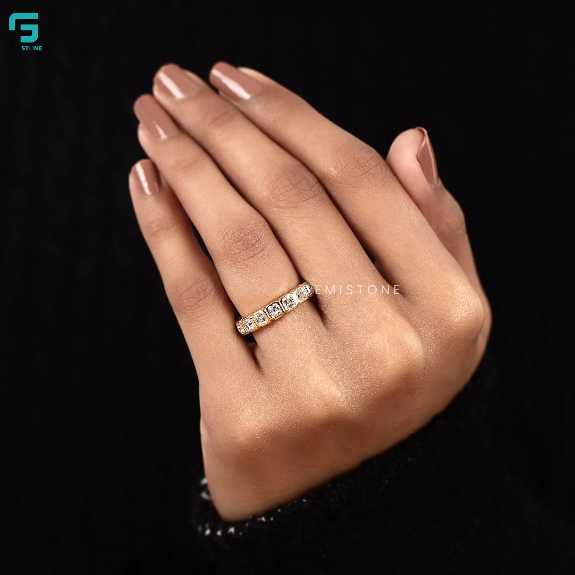 3.5CT Asscher Cut Bezel Set Lab Grown Diamond Eternity Wedding Band For Women