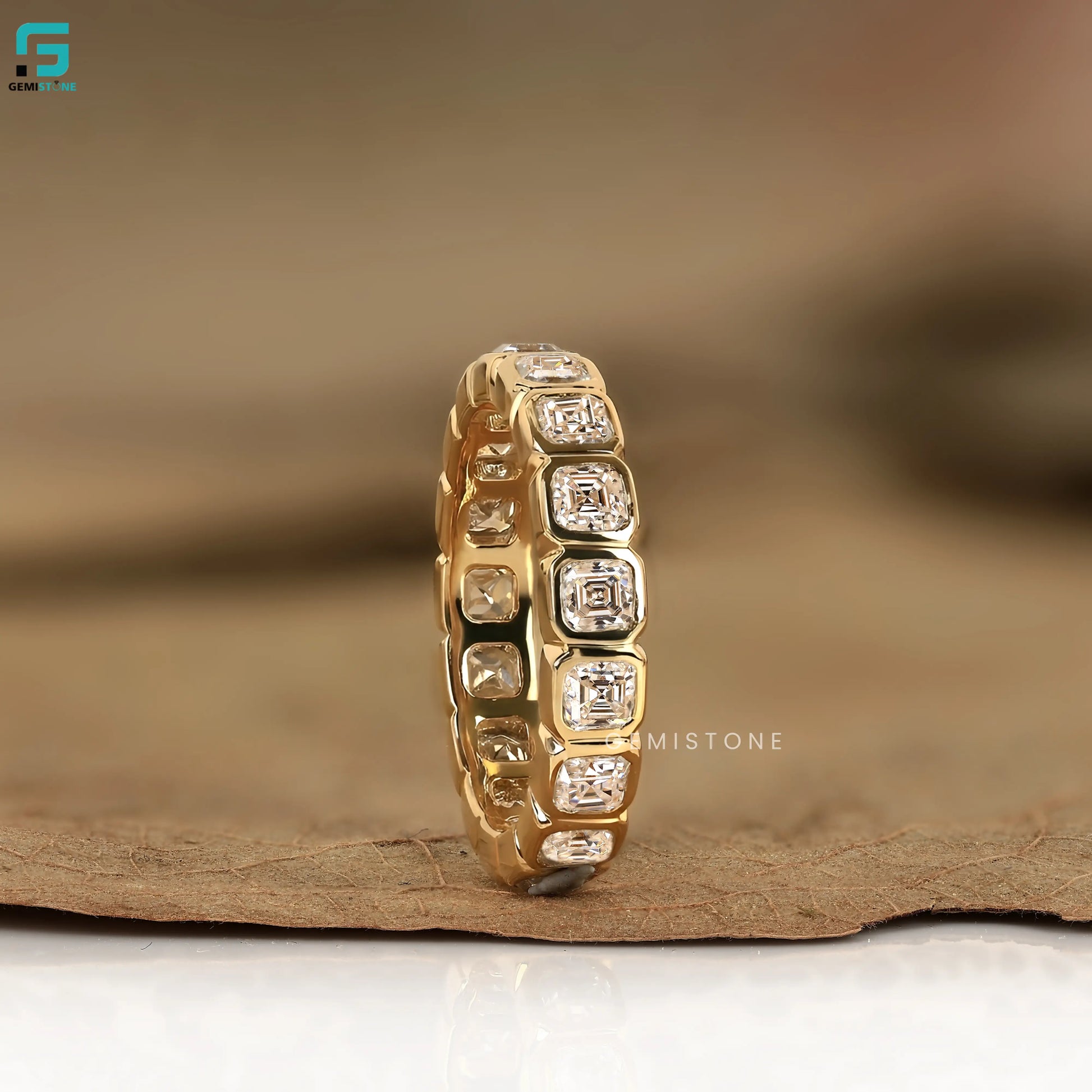 3.5CT Asscher Cut Bezel Set Lab Grown Diamond Wedding Band 