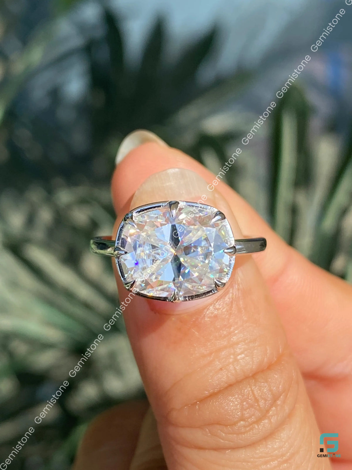 East West Elongated Cushion Moissanite Zendaya Celebrity Ring
