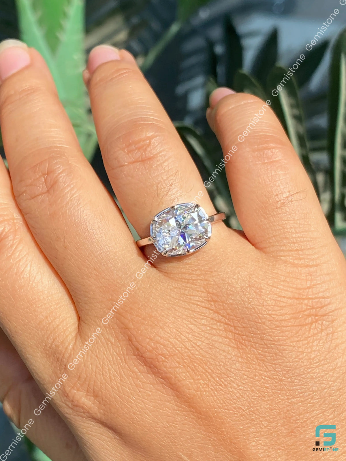 East West Elongated Cushion Moissanite Zendaya Celebrity Ring