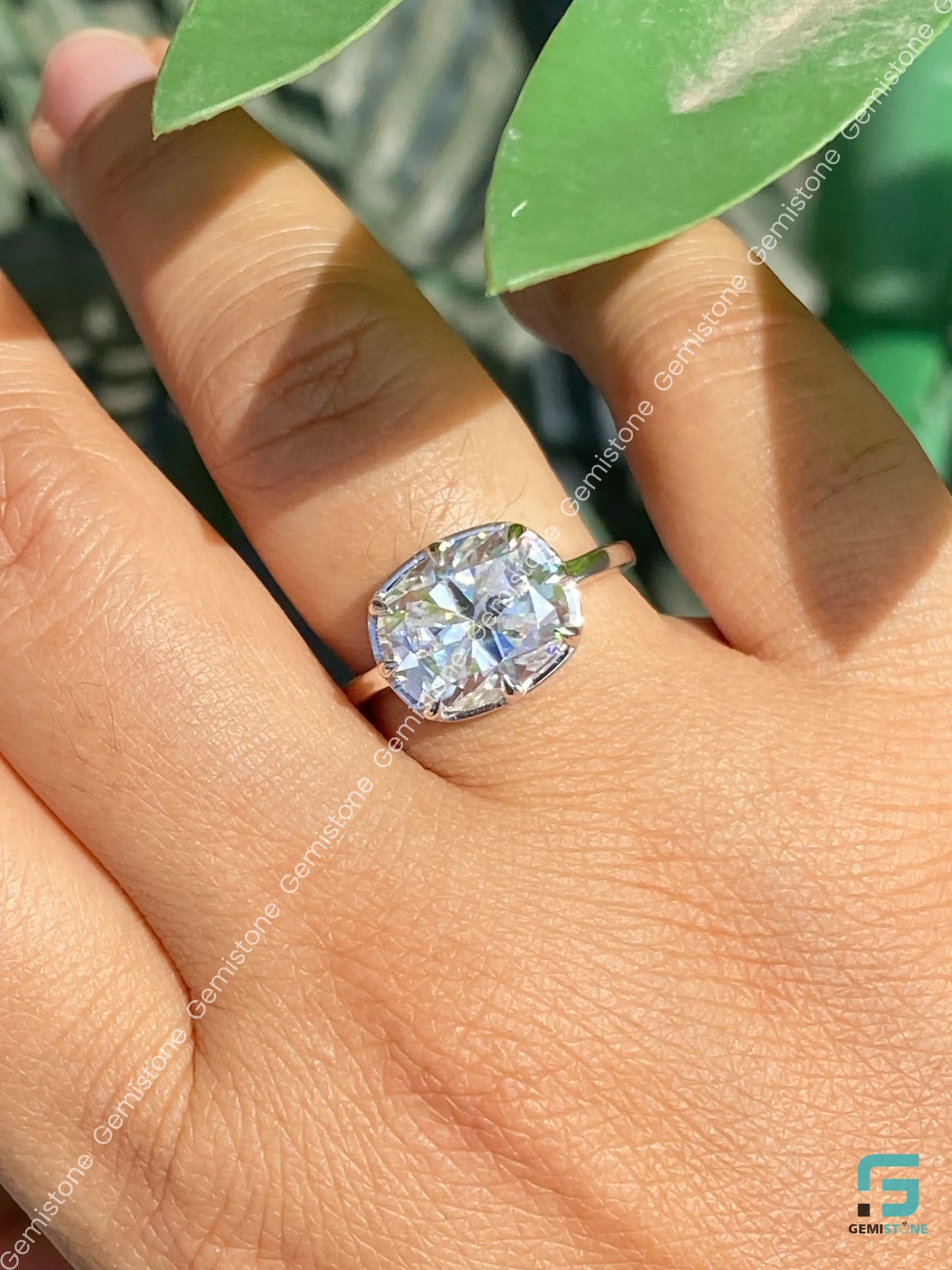 East West Elongated Cushion Moissanite Zendaya Celebrity Ring