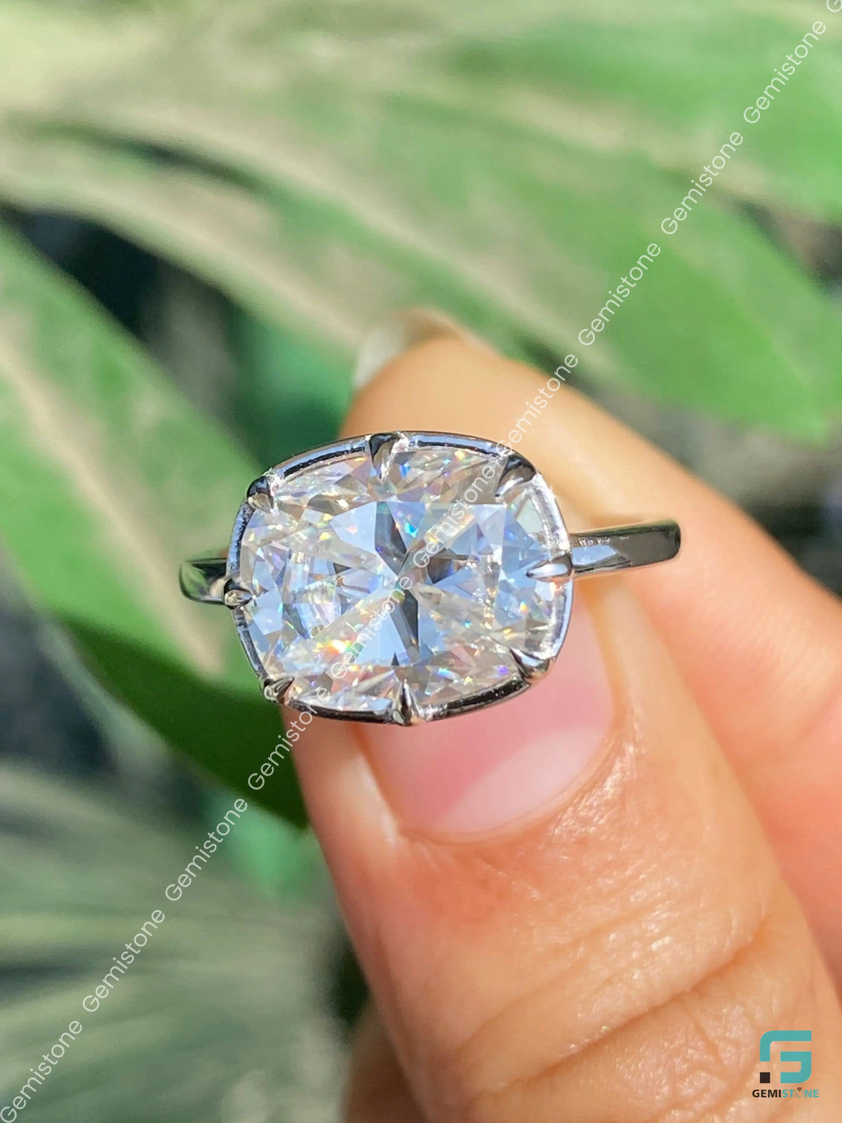 East West Elongated Cushion Moissanite Zendaya Celebrity Ring