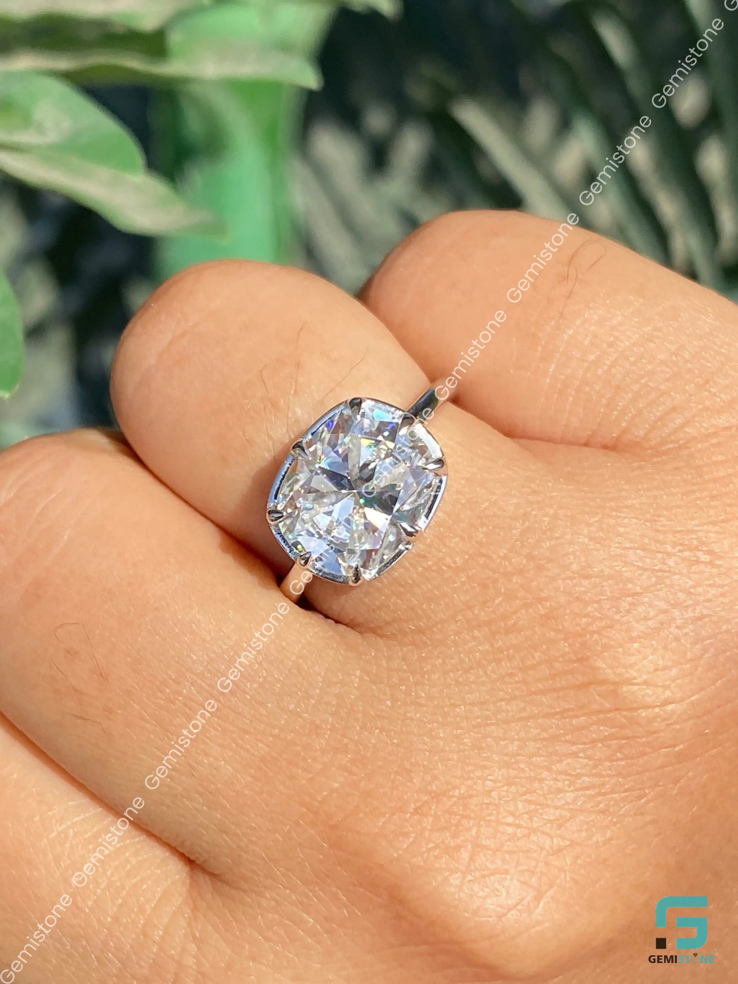 East West Elongated Cushion Moissanite Zendaya Celebrity Ring