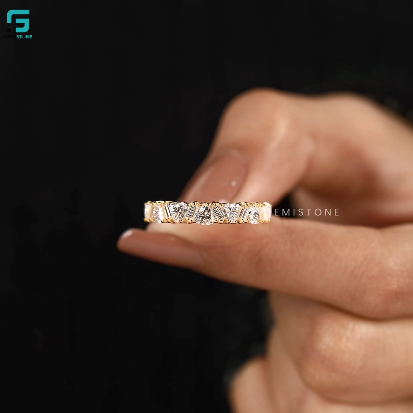 Half Eternity Trillion & Baguette Cut Lab Diamond Band