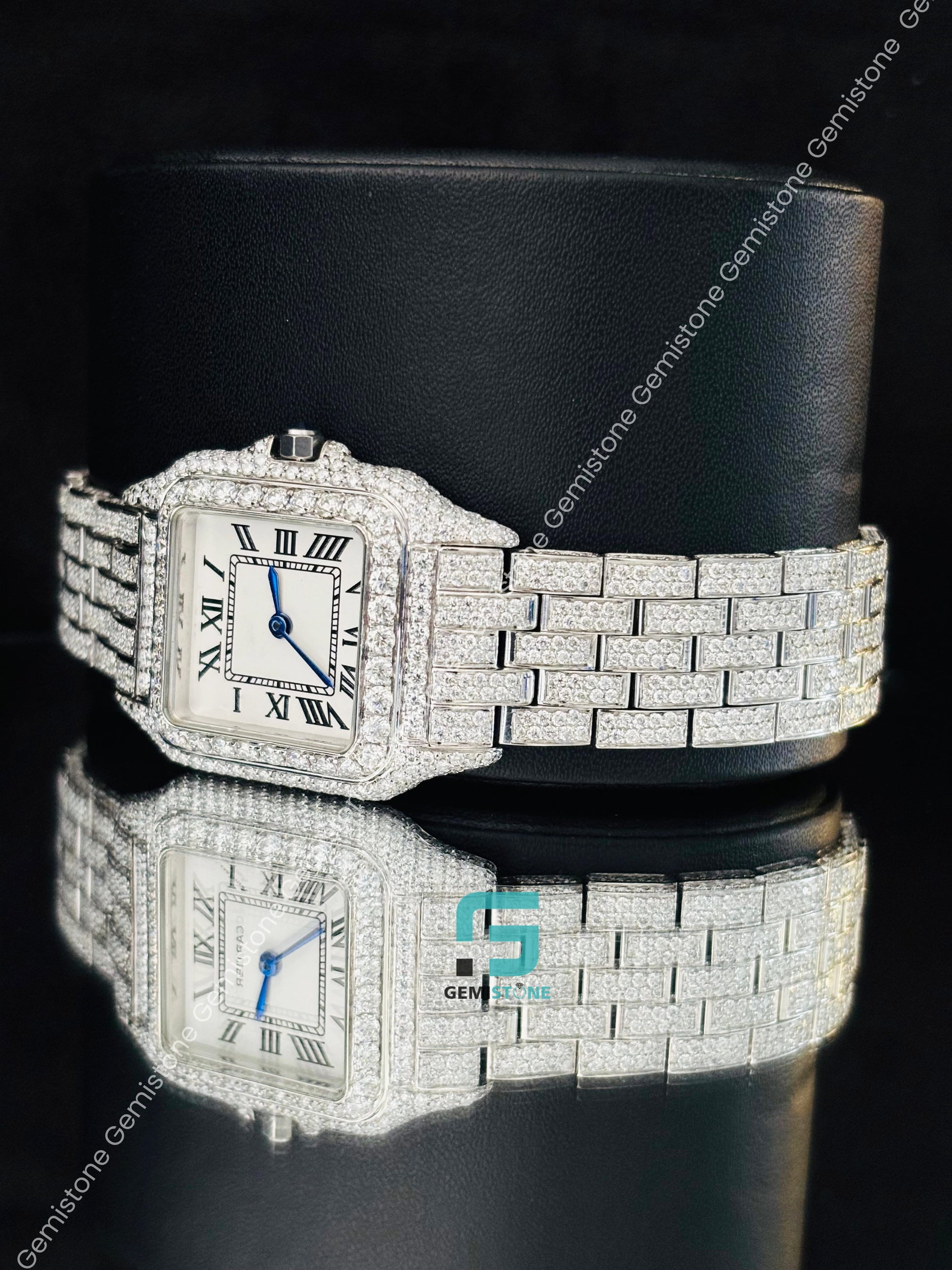 38MM Fully Iced Out Cartier Moissanite Watch For Women