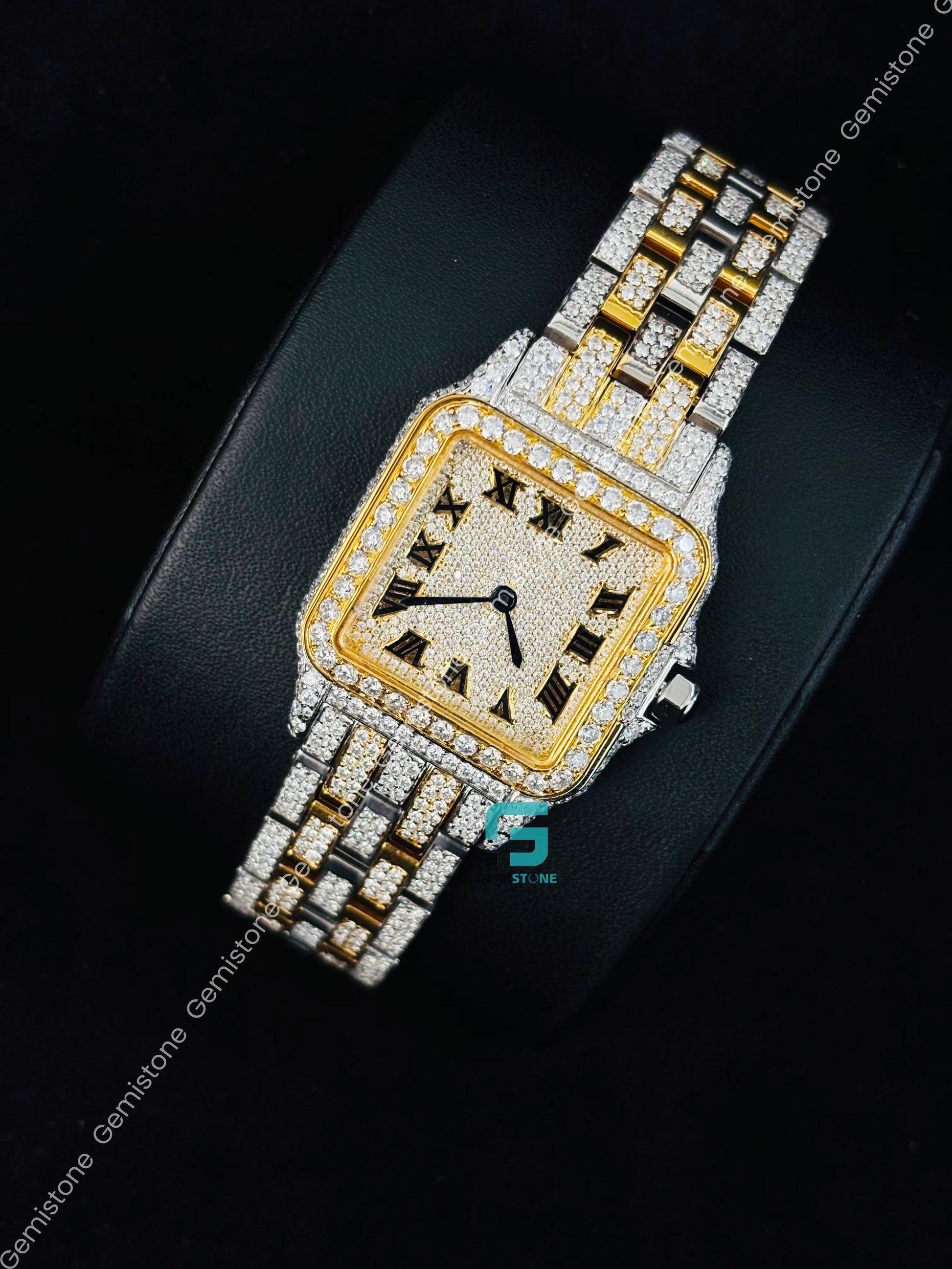38MM Iced Out Cartier Roman Number Hip Hop Moissanite Watch