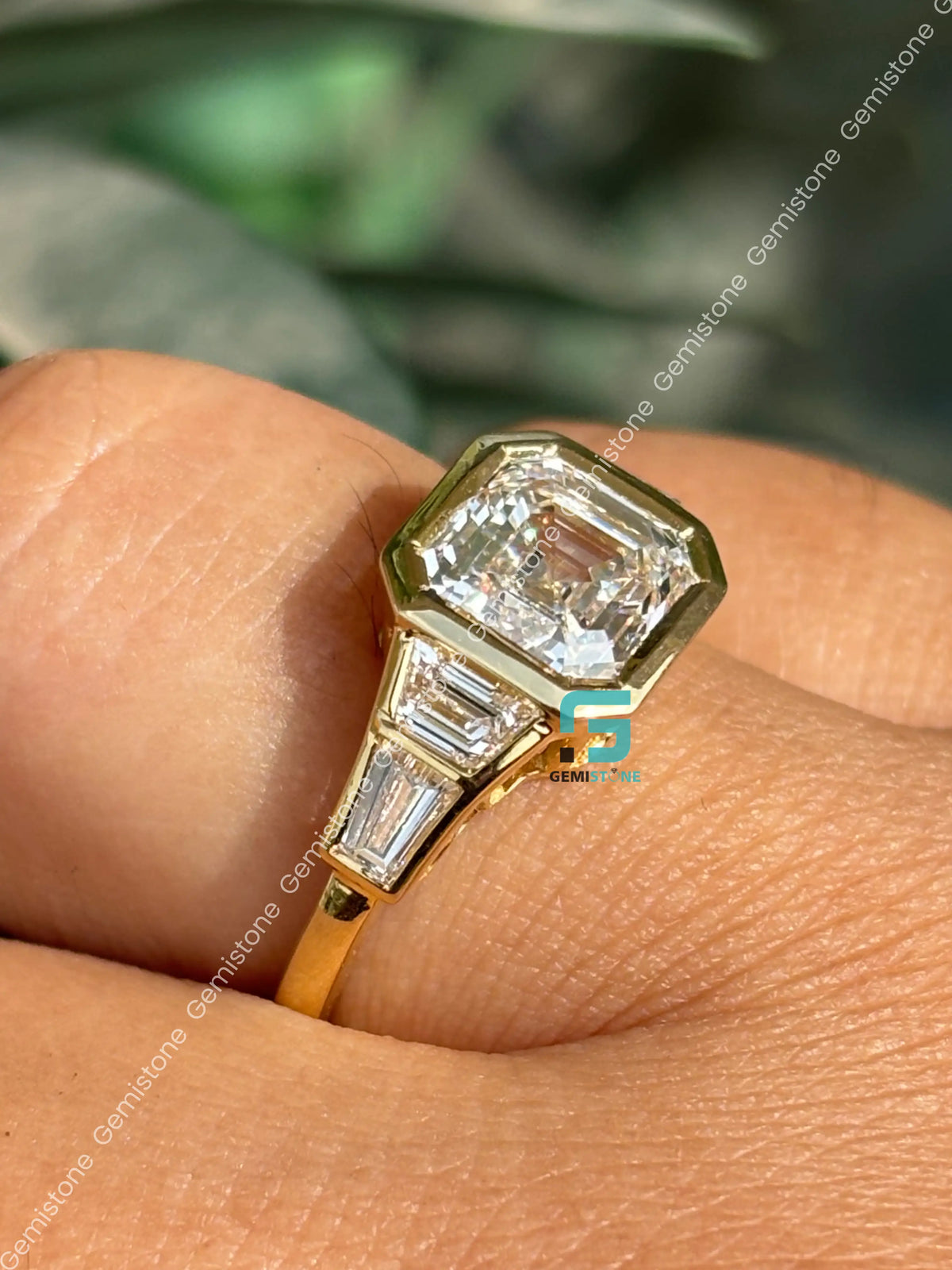 3CT Asscher Cut Bzezel Set Moissanite Five Stone Wedding Ring