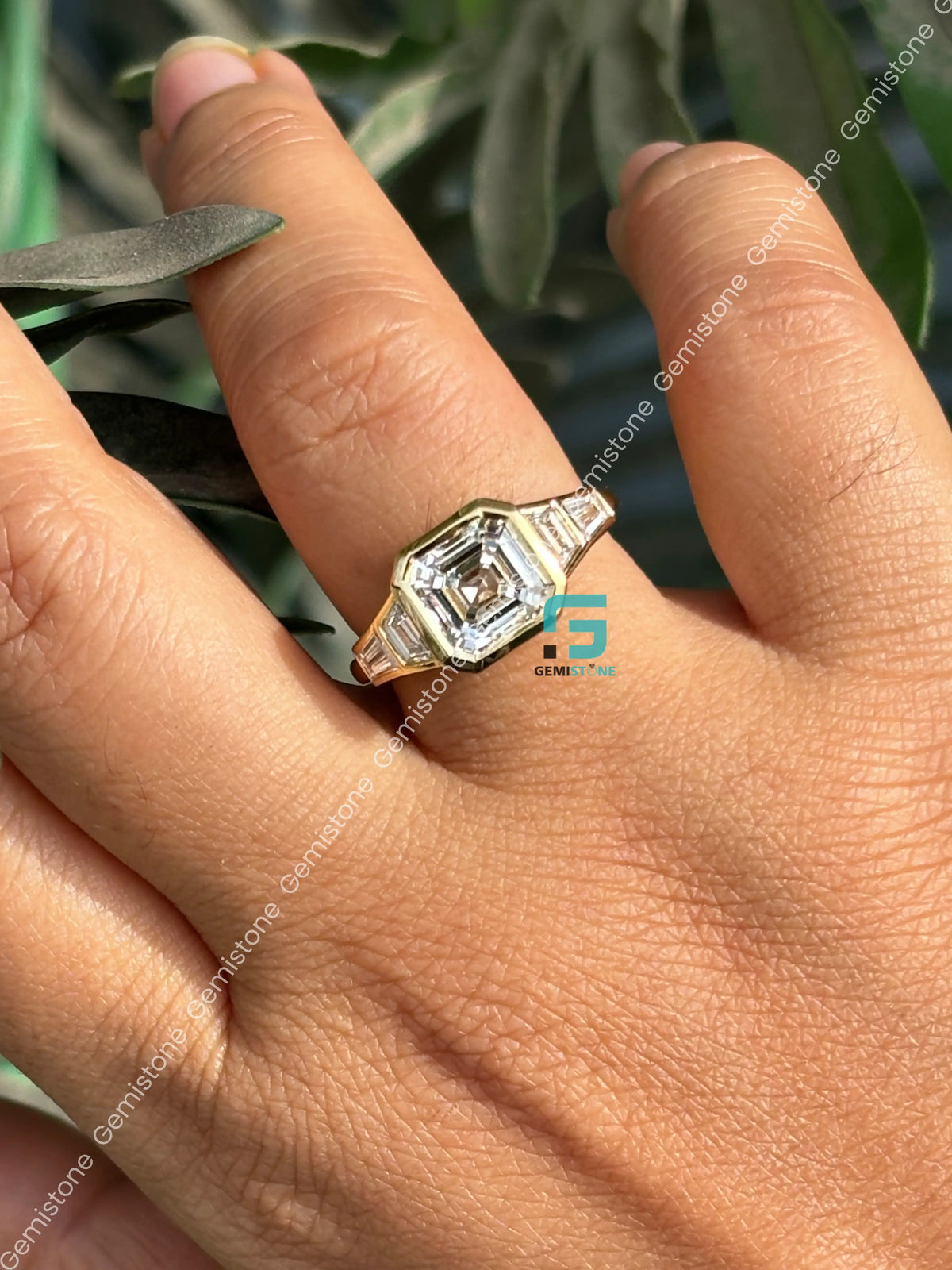 3CT Asscher Cut Bzezel Set Moissanite Five Stone Wedding Ring
