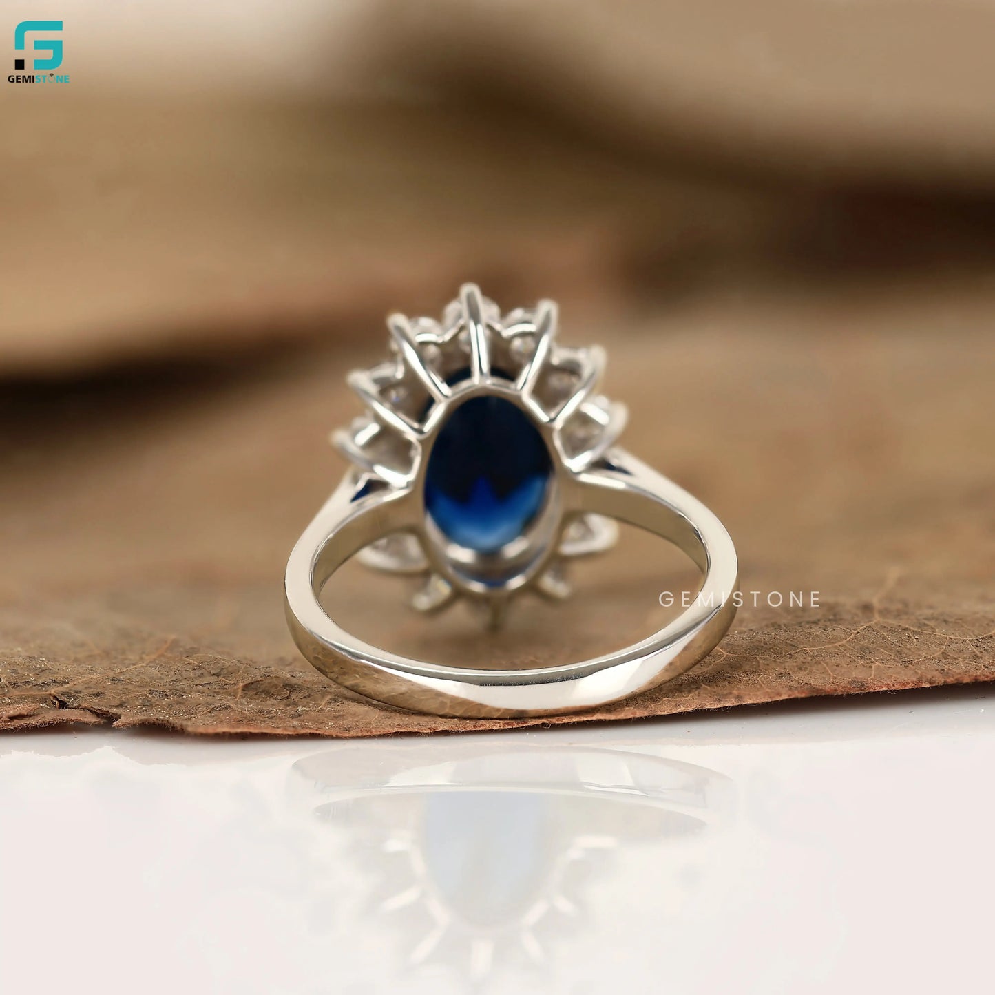 3CT Blue Sapphire Halo Lab Diamond Wedding Ring For Women