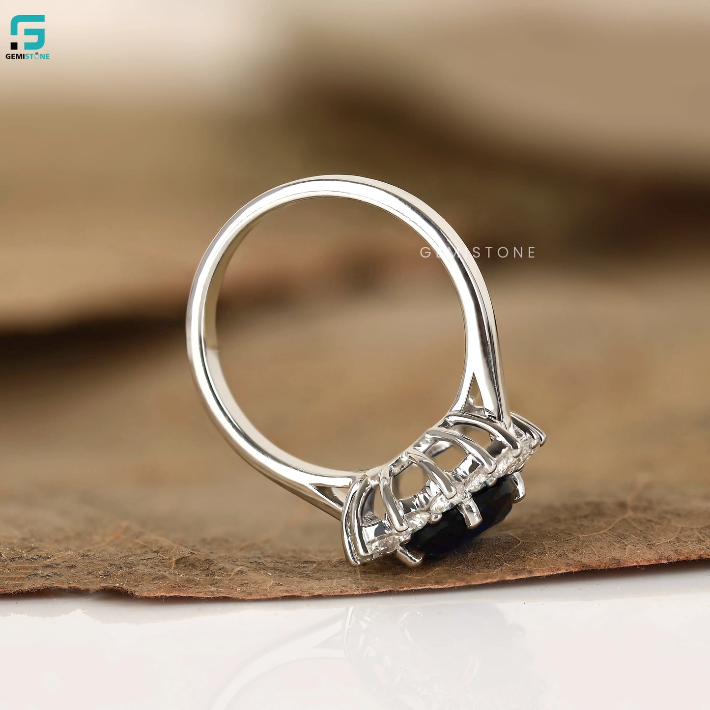 3CT Blue Sapphire Halo Lab Diamond Wedding Ring For Women