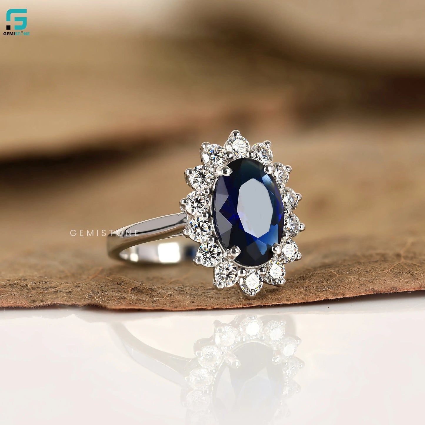 3CT Blue Sapphire Halo Lab Diamond Wedding Ring For Women