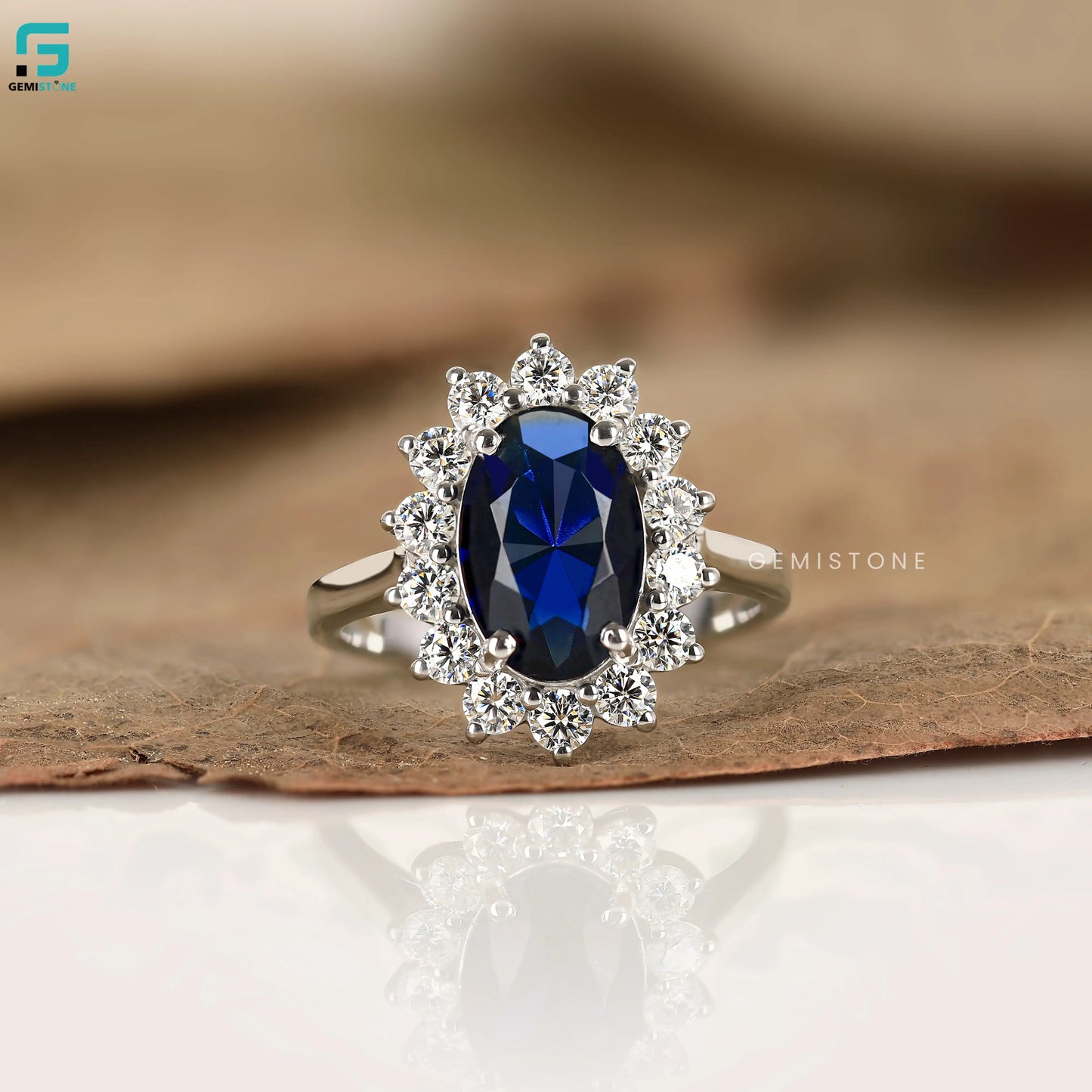 3CT Blue Sapphire Halo Lab Diamond Wedding Ring For Women