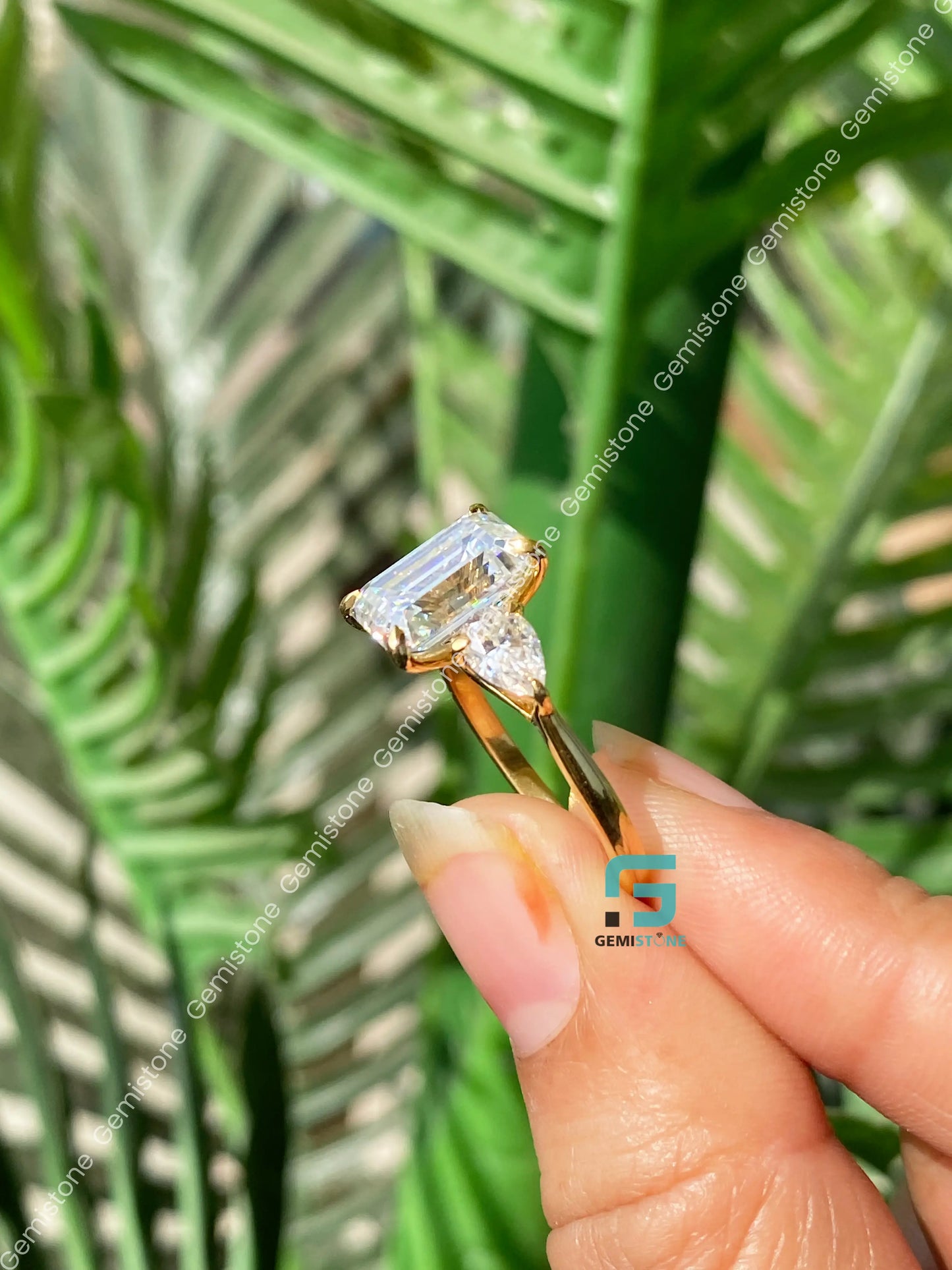 3 CT Emerald Cut Three Stone Moissanite Engagement Ring