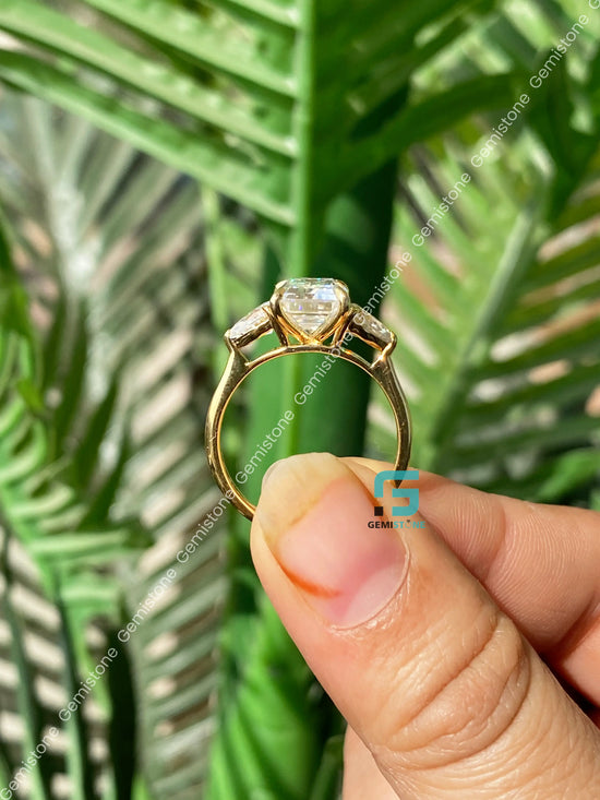 3 CT Emerald Cut Three Stone Moissanite Engagement Ring