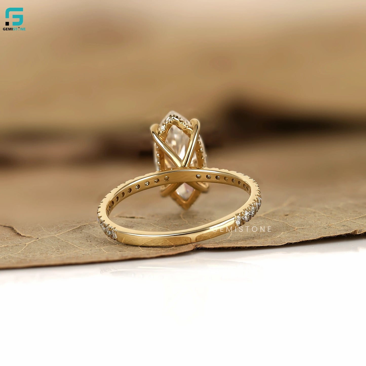 Marquise Cut Pave Set Lab Diamond Hidden Halo Ring