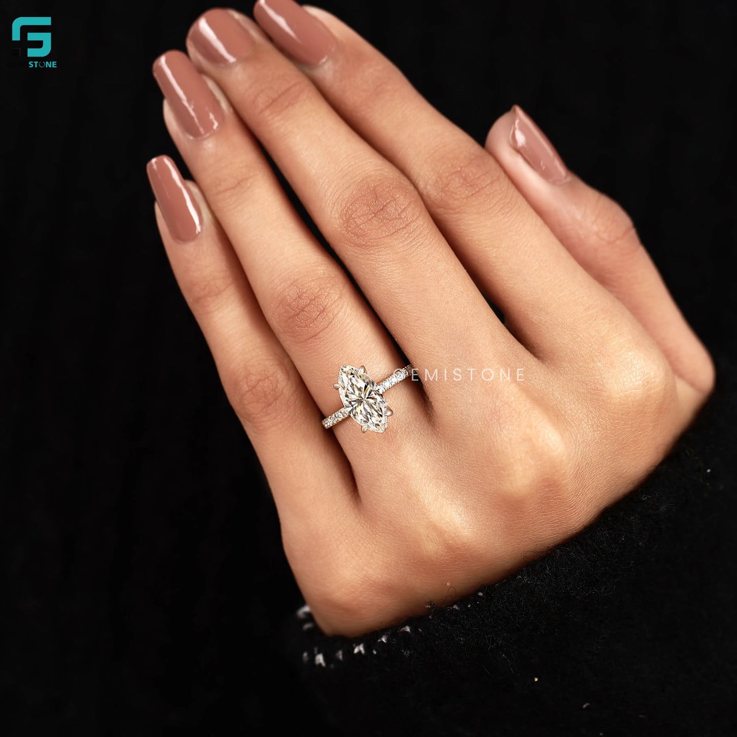 Marquise Cut Pave Set Lab Diamond Hidden Halo Ring